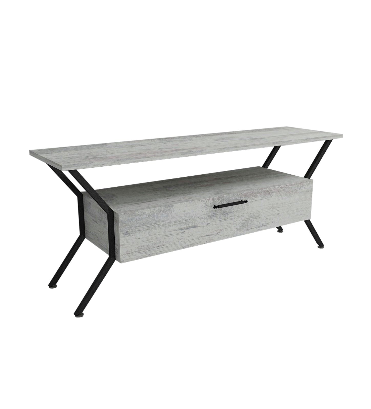 Suporte de TV elegante com várias prateleiras, cinza e preto, 124 x 54 x 35 cm | Painel de partículas 100% revestido de melamina, 18 mm de espessura | Perfeito para salas de estar modernas