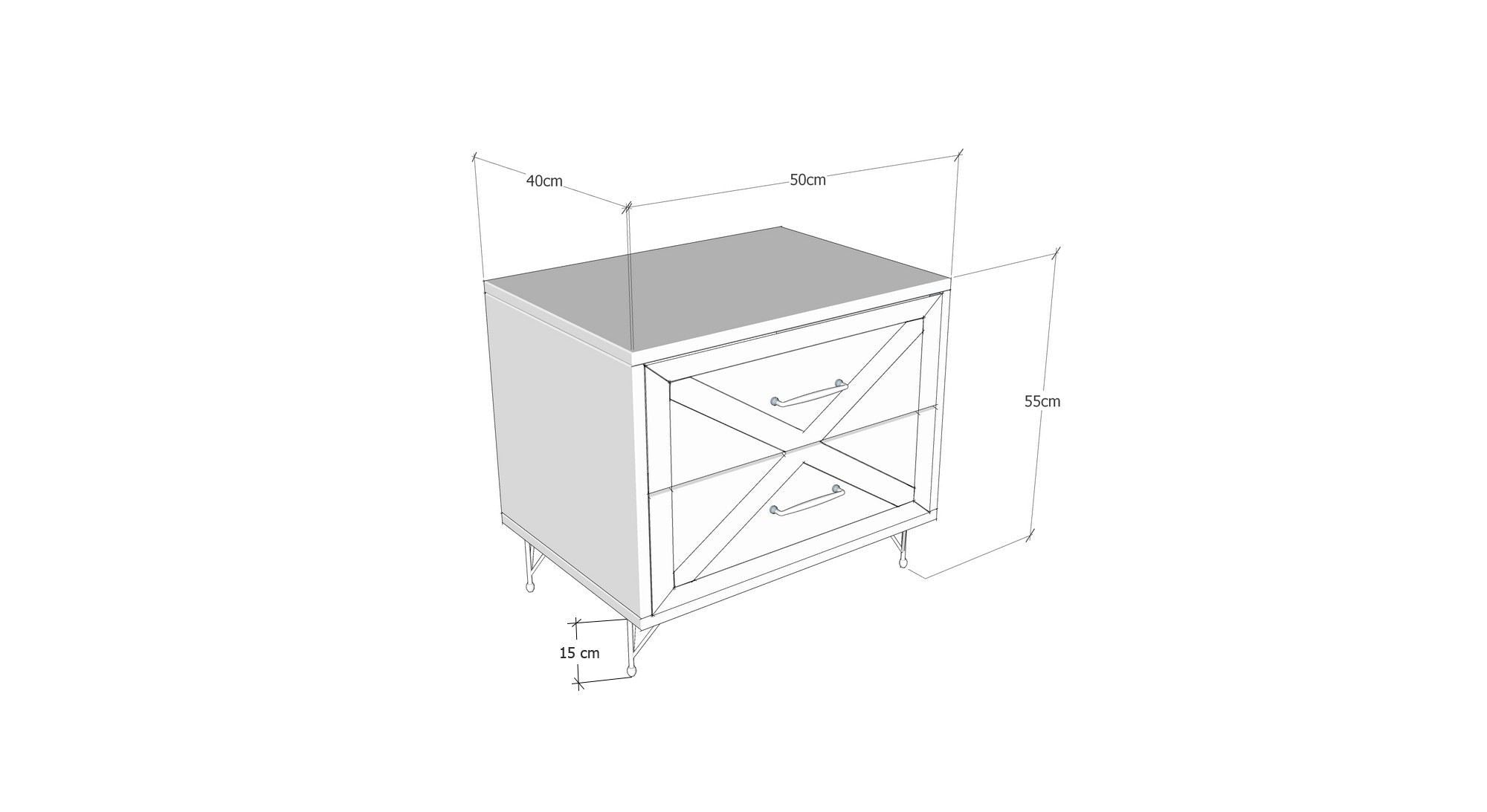 Mesa de Cabeceira Rústica Industrial, Antracite e Carvalho, 50 x 55 x 40 cm | 100% Melamina, 18 mm de Espessura, Pés de Metal, Portas CNC em Relevo, 2 Gavetas