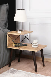 Mesa de Cabeceira Moderna com Pés de Faia, Cor Pinho, 50 x 55 x 40 cm | Painel de Partículas 100% Revestido com Melamina, 18 mm de Espessura | Elegante e Funcional com Várias Prateleiras