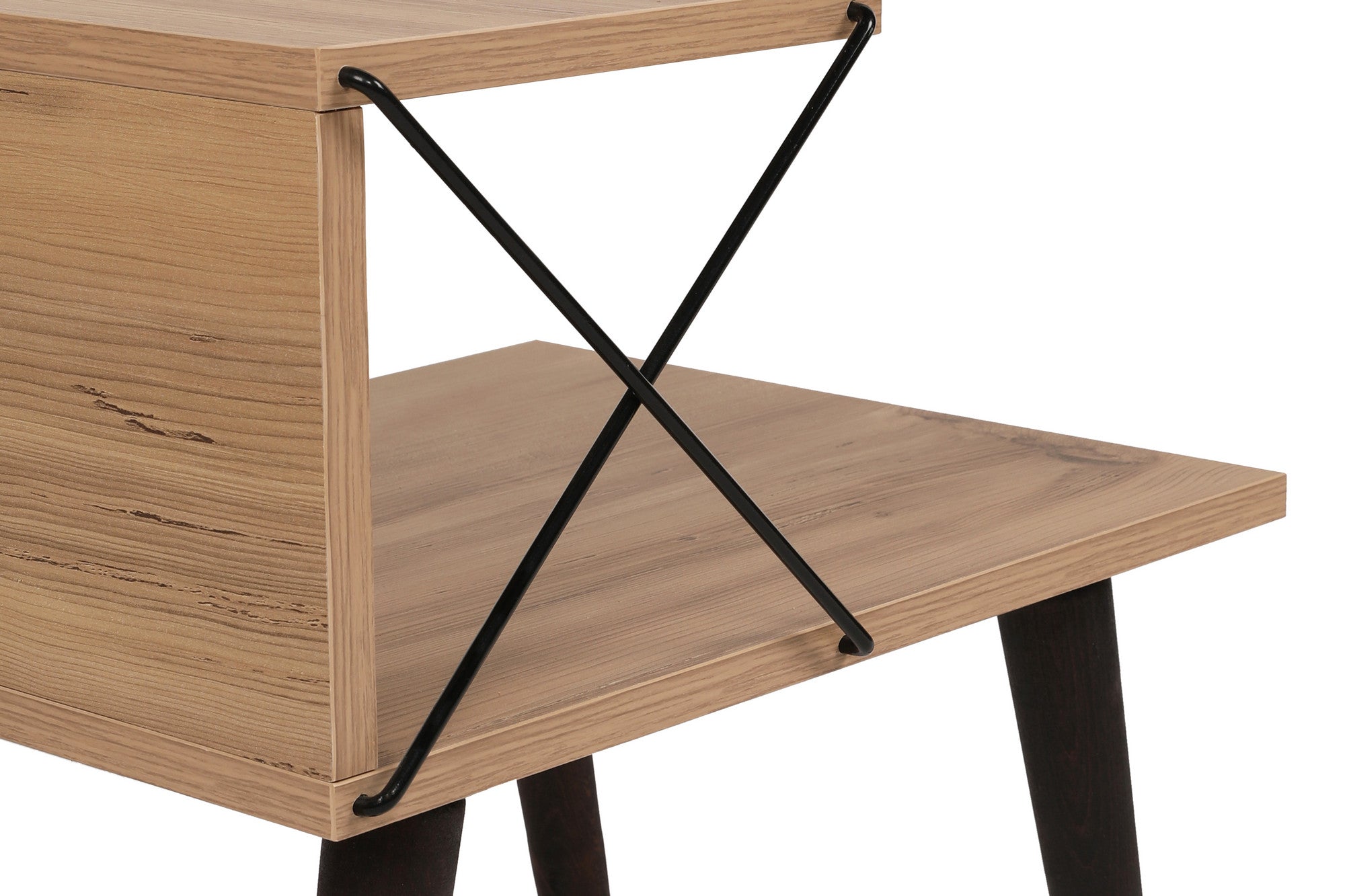 Mesa de Cabeceira Moderna com Pés de Faia, Cor Pinho, 50 x 55 x 40 cm | Painel de Partículas 100% Revestido com Melamina, 18 mm de Espessura | Elegante e Funcional com Várias Prateleiras