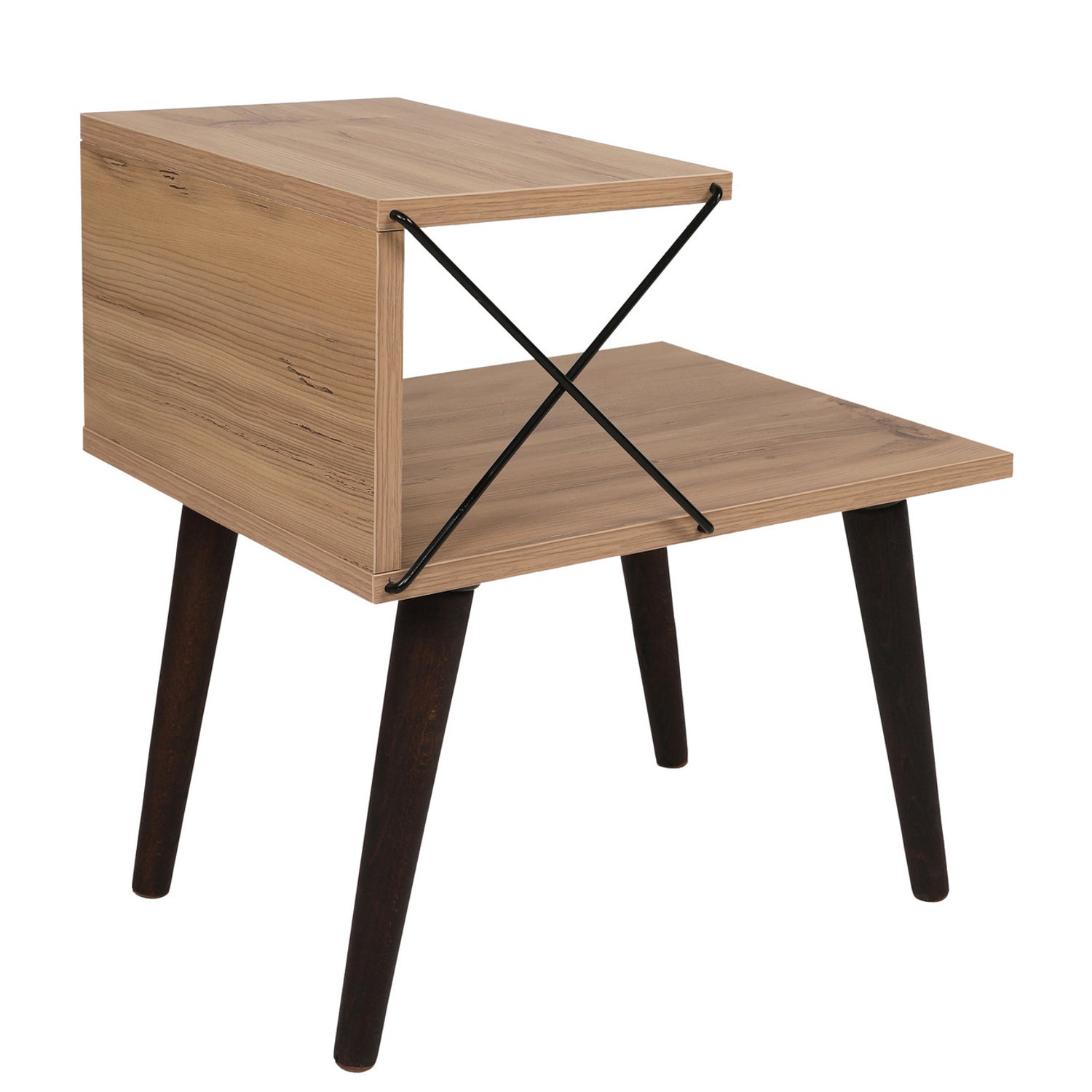 Mesa de Cabeceira Moderna com Pés de Faia, Cor Pinho, 50 x 55 x 40 cm | Painel de Partículas 100% Revestido com Melamina, 18 mm de Espessura | Elegante e Funcional com Várias Prateleiras