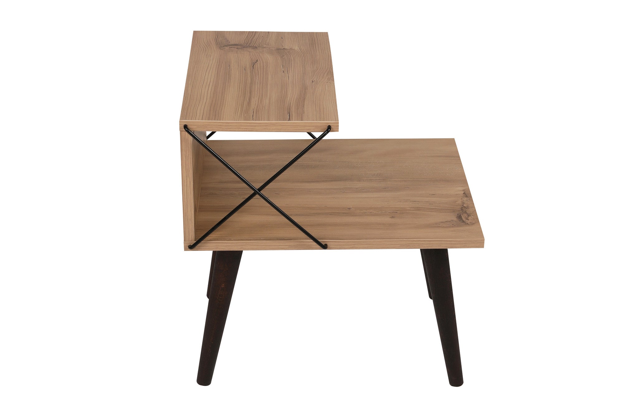 Mesa de Cabeceira Moderna com Pés de Faia, Cor Pinho, 50 x 55 x 40 cm | Painel de Partículas 100% Revestido com Melamina, 18 mm de Espessura | Elegante e Funcional com Várias Prateleiras