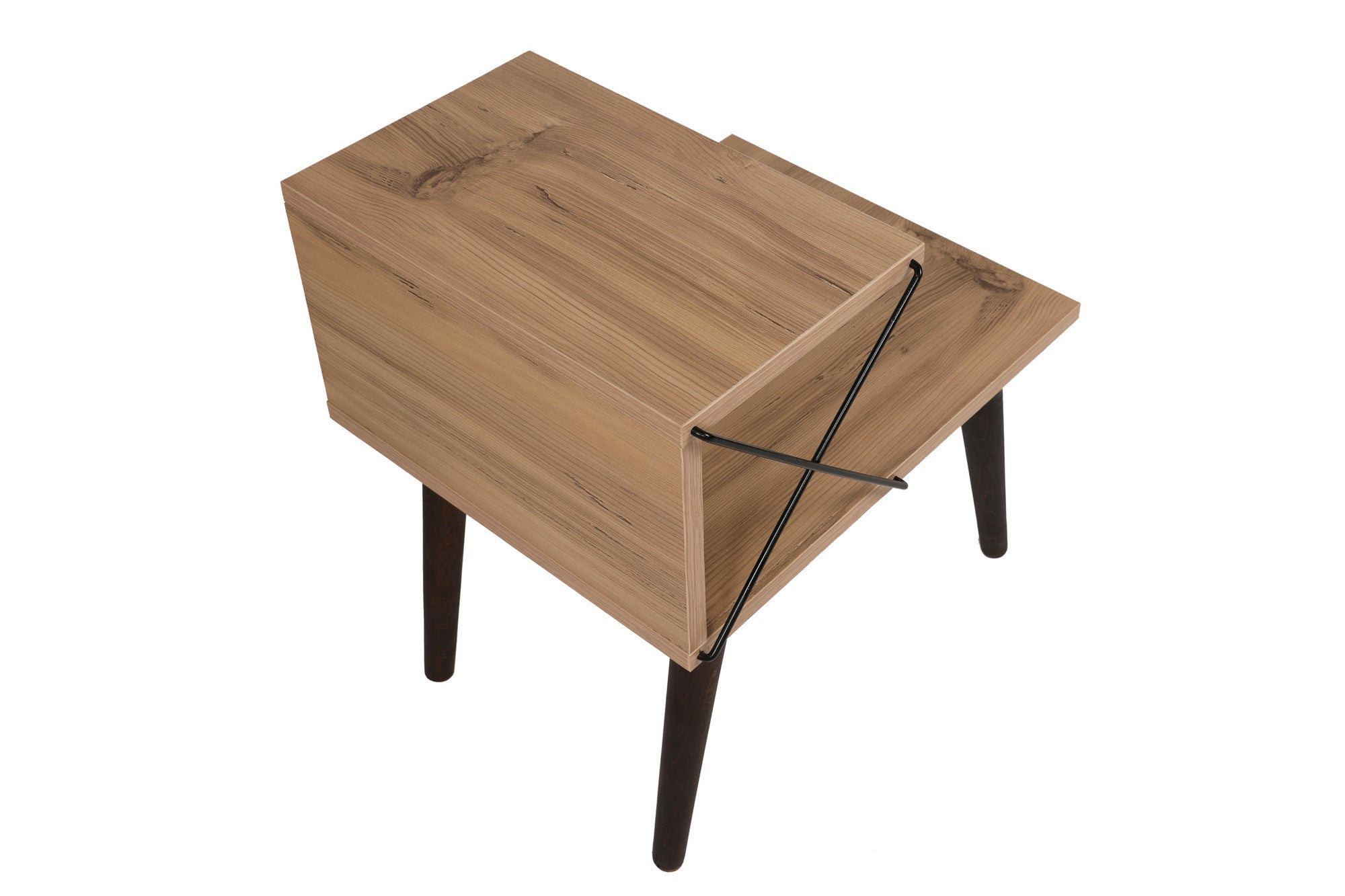 Mesa de Cabeceira Moderna com Pés de Faia, Cor Pinho, 50 x 55 x 40 cm | Painel de Partículas 100% Revestido com Melamina, 18 mm de Espessura | Elegante e Funcional com Várias Prateleiras