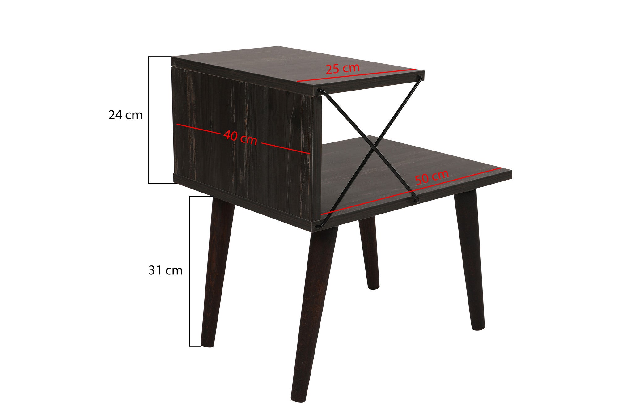Mesa de cabeceira moderna com pernas de faia, marrom escuro, 50 x 55 x 40 cm | Painel de partículas 100% revestido de melamina, 18 mm de espessura | Elegante e funcional com várias prateleiras
