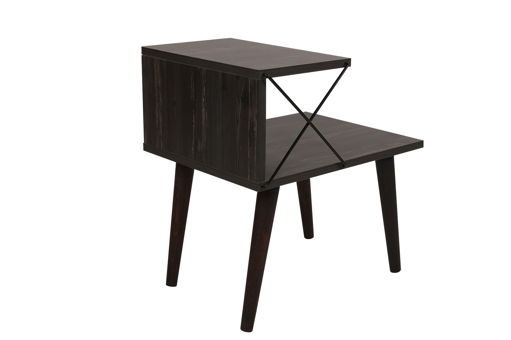 Mesa de cabeceira moderna com pernas de faia, marrom escuro, 50 x 55 x 40 cm | Painel de partículas 100% revestido de melamina, 18 mm de espessura | Elegante e funcional com várias prateleiras