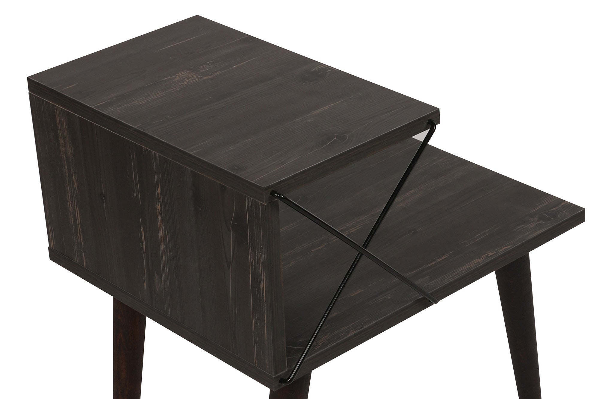 Mesa de cabeceira moderna com pernas de faia, marrom escuro, 50 x 55 x 40 cm | Painel de partículas 100% revestido de melamina, 18 mm de espessura | Elegante e funcional com várias prateleiras