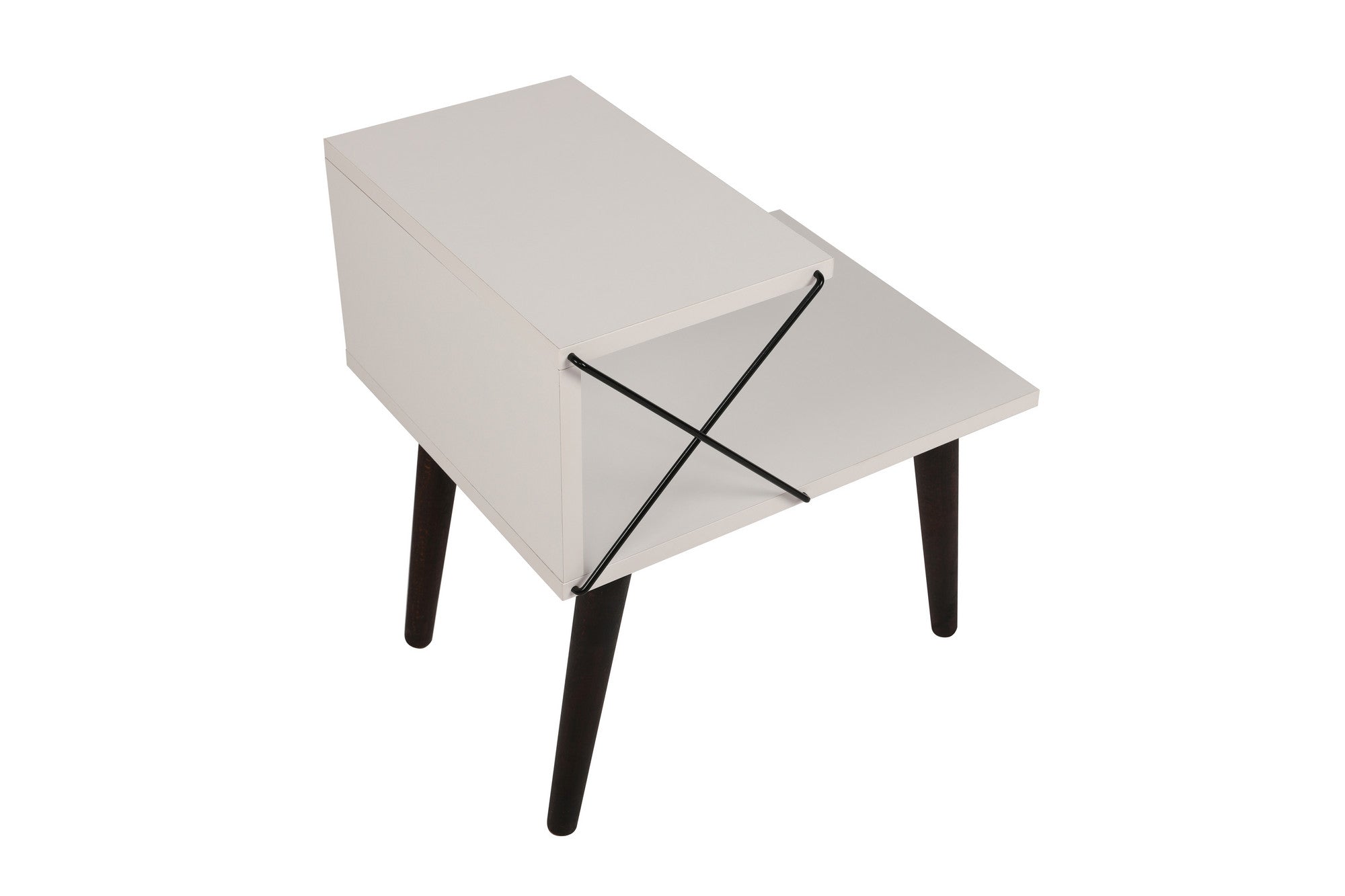 Mesa de cabeceira branca moderna com pernas de faia, 50 cm x 55 cm x 40 cm | 100% revestida em melamina, 18 mm de espessura | Design elegante com várias prateleiras para uso em hotéis e residências