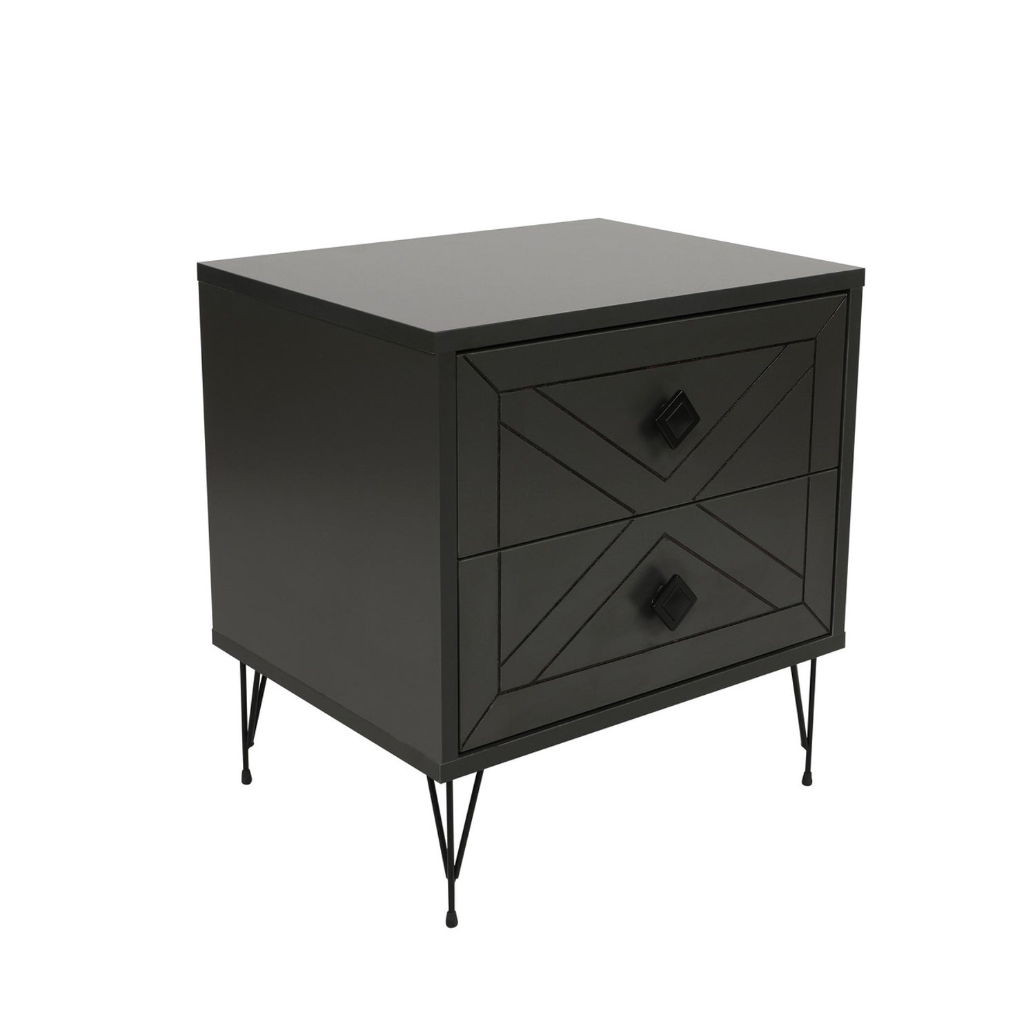 Mesa de cabeceira industrial com 2 gavetas, antracite, 50 x 55 x 40 cm | Painel de partículas 100% revestido em melamina, pernas de metal | Solução de armazenamento elegante e funcional