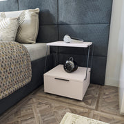 Mesa de cabeceira branca moderna, 42 x 52 x 41 cm | Painel de partículas 100% revestido de melamina, 18 mm de espessura | Elegante e funcional para uso doméstico e em hotéis