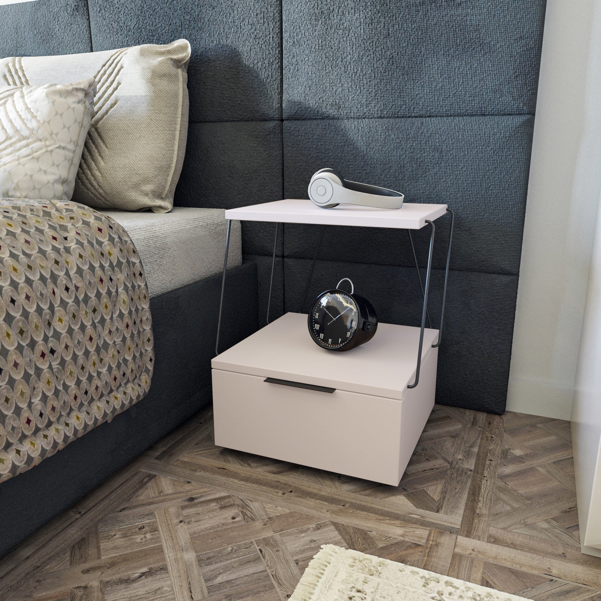 Mesa de cabeceira branca moderna, 42 x 52 x 41 cm | Painel de partículas 100% revestido de melamina, 18 mm de espessura | Elegante e funcional para uso doméstico e em hotéis