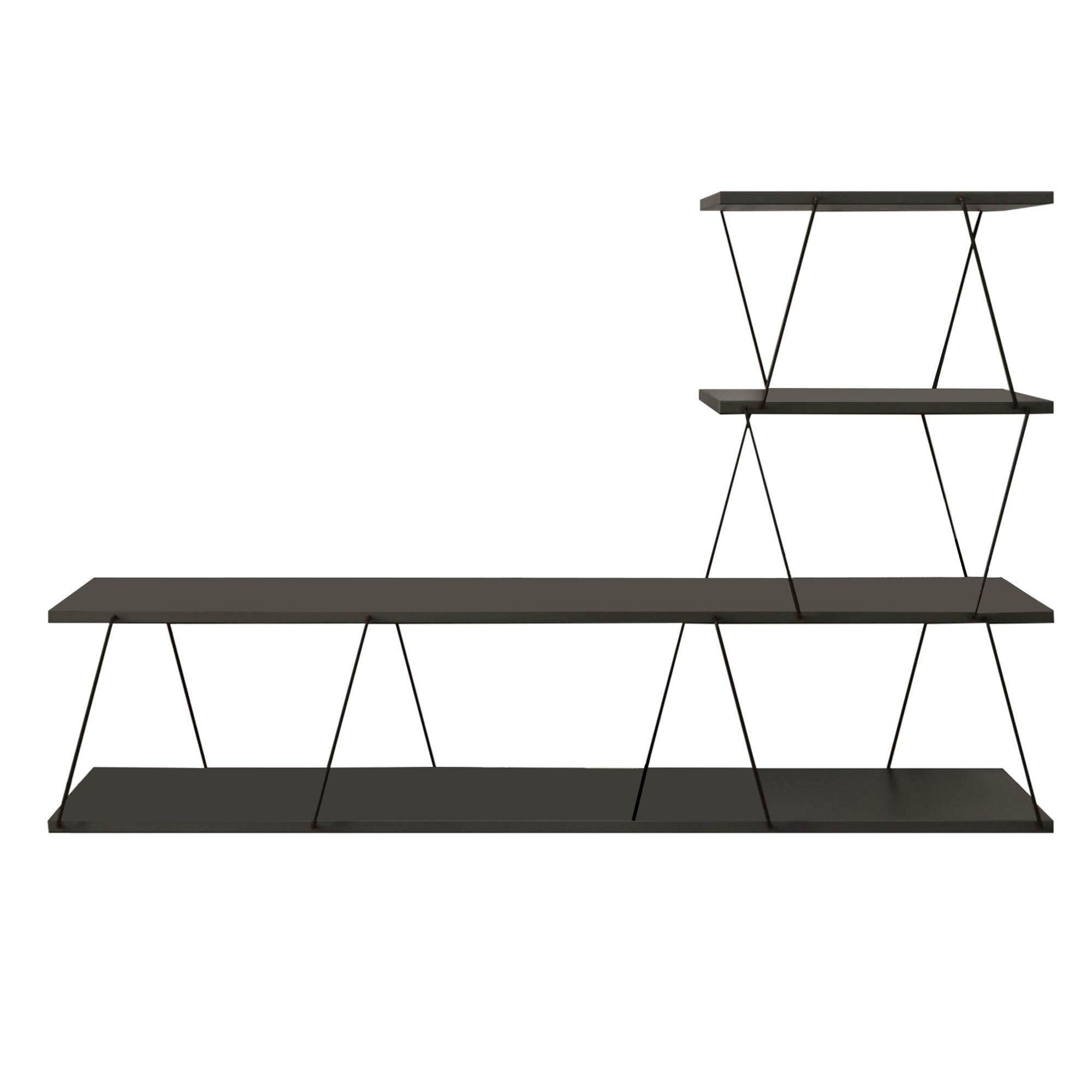 Suporte de TV moderno, antracite, 150 x 93 x 30 cm | Painel de partículas 100% revestido em melamina, 18 mm de espessura | Montável na parede, várias prateleiras, design industrial