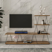 Suporte de TV elegante em pinho, 150 cm de largura, 93 cm de altura, 30 cm de profundidade | 100% revestido em melamina, 18 mm de espessura | Montável na parede com várias prateleiras para salas de estar modernas