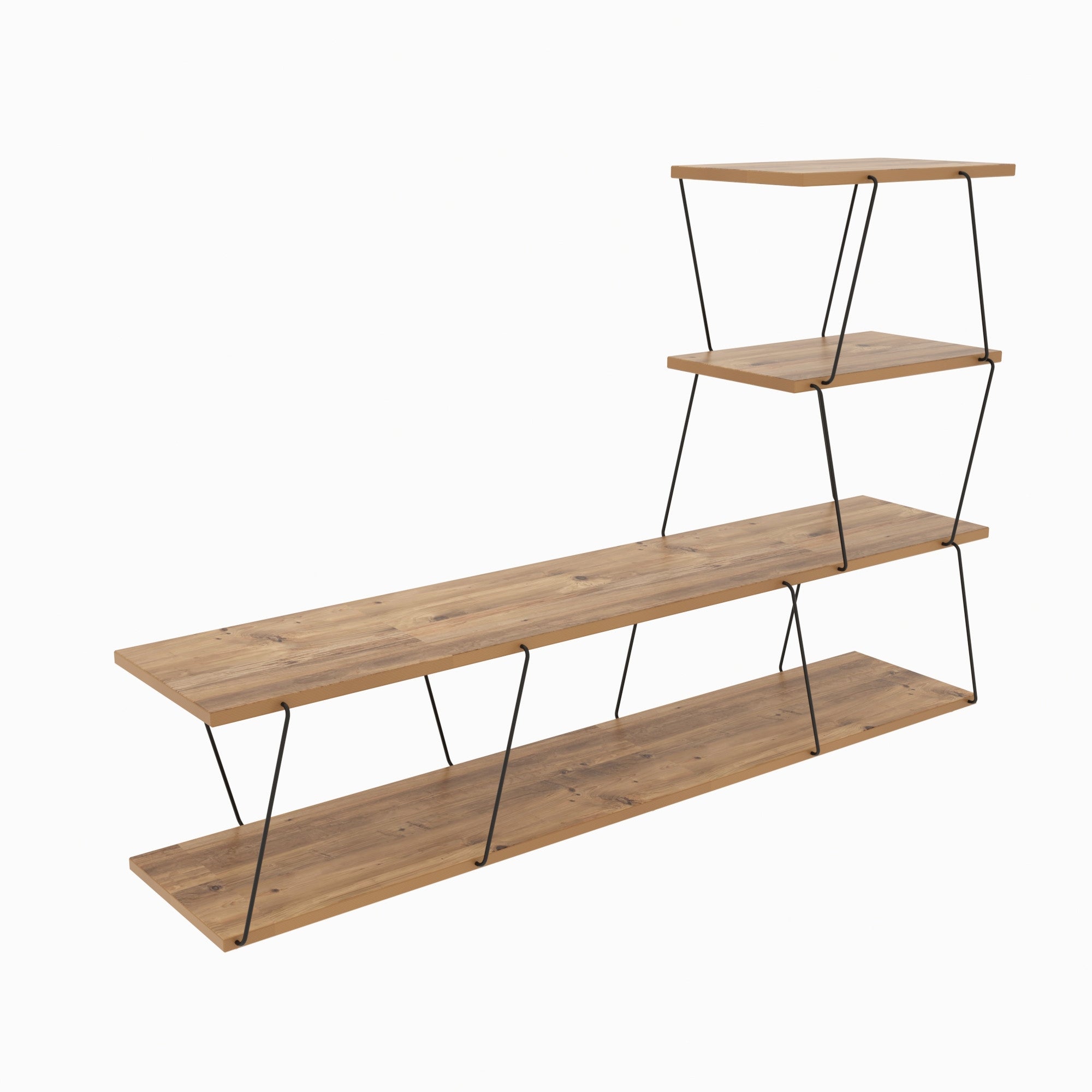 Suporte de TV elegante em pinho, 150 cm de largura, 93 cm de altura, 30 cm de profundidade | 100% revestido em melamina, 18 mm de espessura | Montável na parede com várias prateleiras para salas de estar modernas