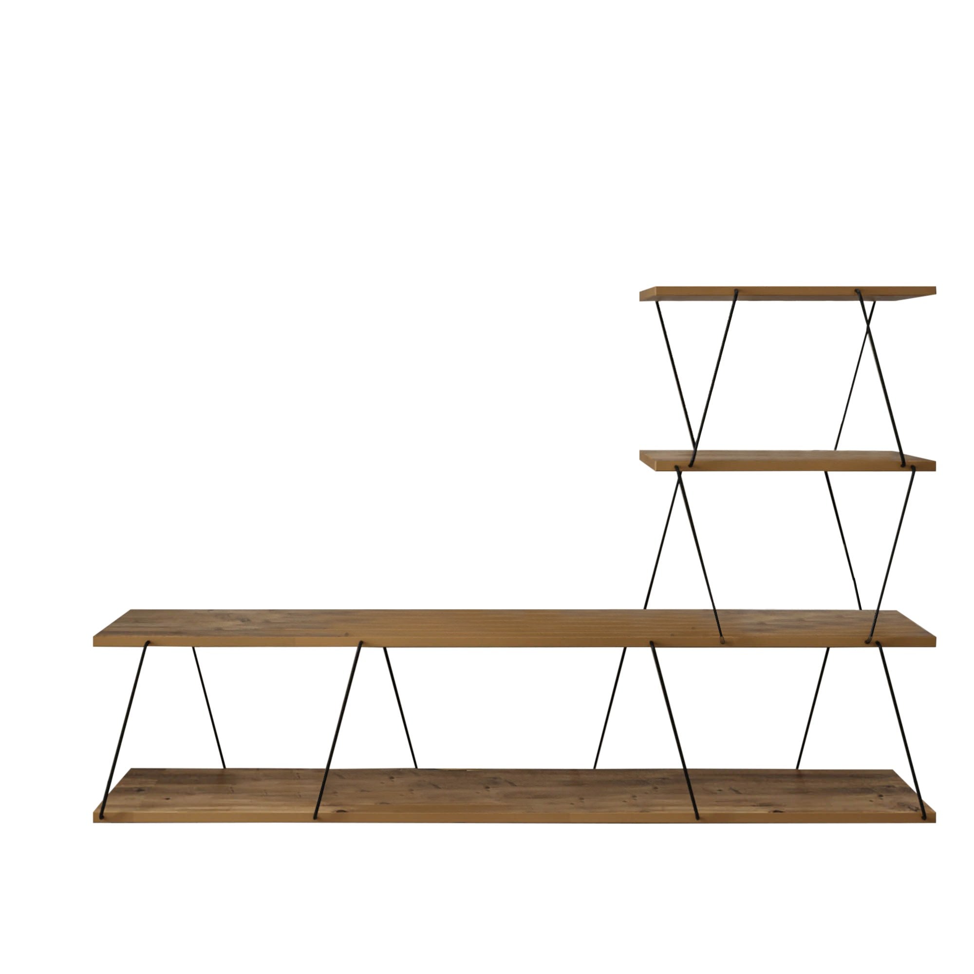 Suporte de TV elegante em pinho, 150 cm de largura, 93 cm de altura, 30 cm de profundidade | 100% revestido em melamina, 18 mm de espessura | Montável na parede com várias prateleiras para salas de estar modernas