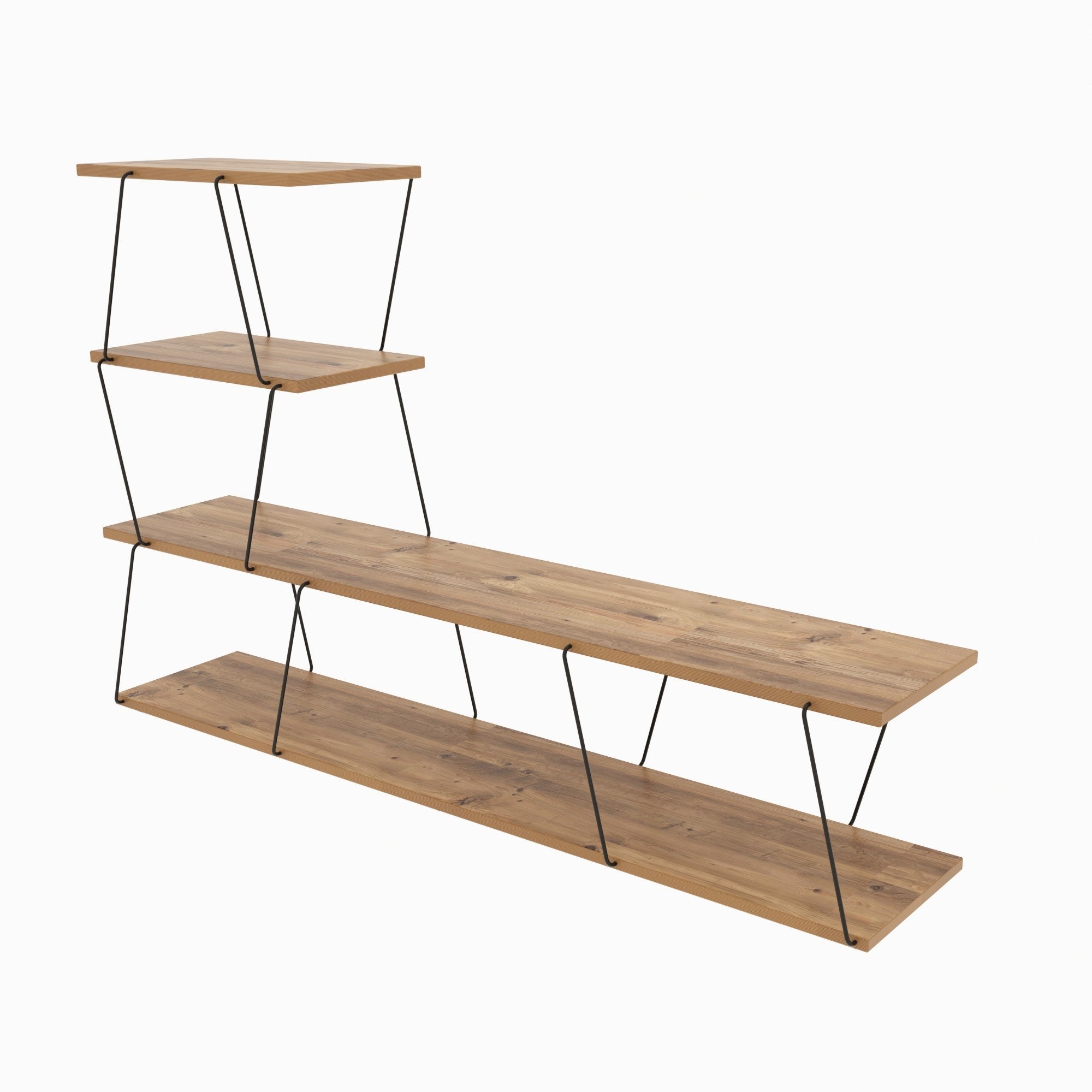 Suporte de TV elegante em pinho, 150 cm de largura, 93 cm de altura, 30 cm de profundidade | 100% revestido em melamina, 18 mm de espessura | Montável na parede com várias prateleiras para salas de estar modernas