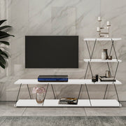 Suporte de TV moderno branco, 150 cm de largura, 93 cm de altura, 30 cm de profundidade | Painel de partículas 100% revestido de melamina, 18 mm de espessura | Montável na parede com várias prateleiras