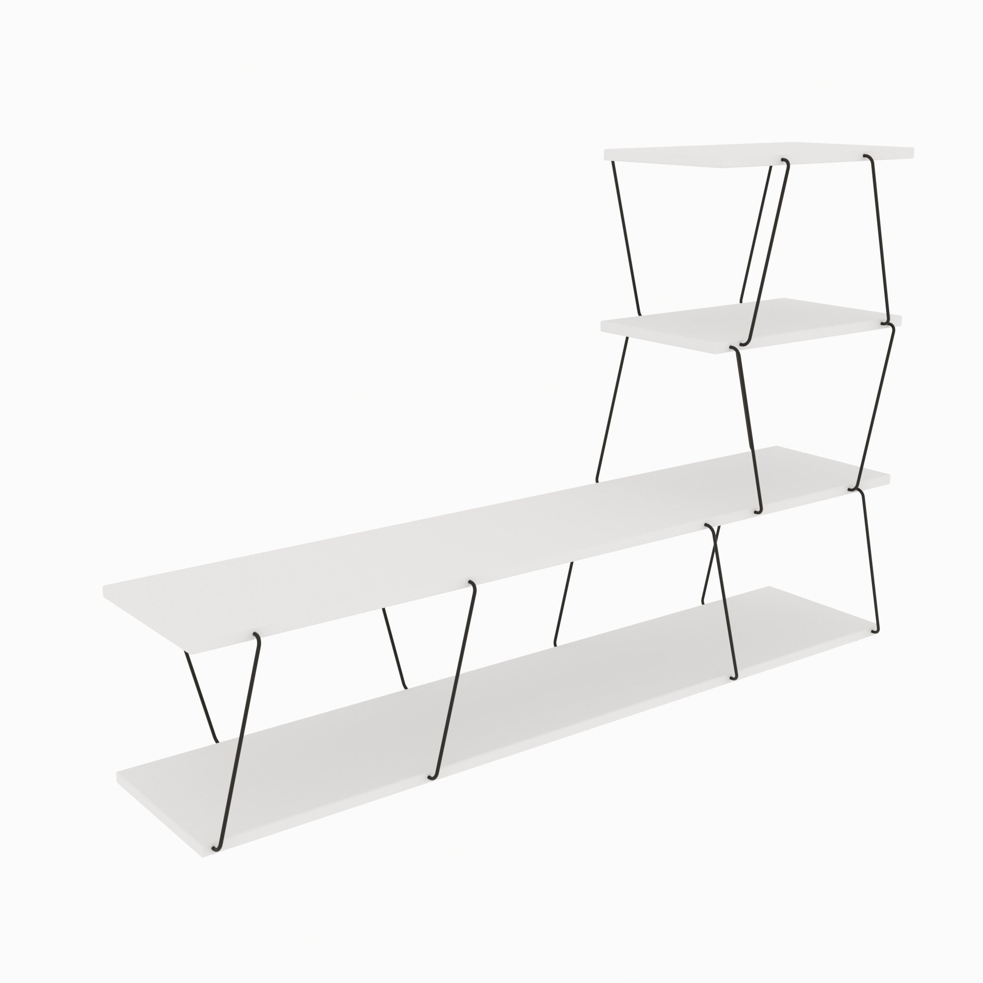 Suporte de TV moderno branco, 150 cm de largura, 93 cm de altura, 30 cm de profundidade | Painel de partículas 100% revestido de melamina, 18 mm de espessura | Montável na parede com várias prateleiras