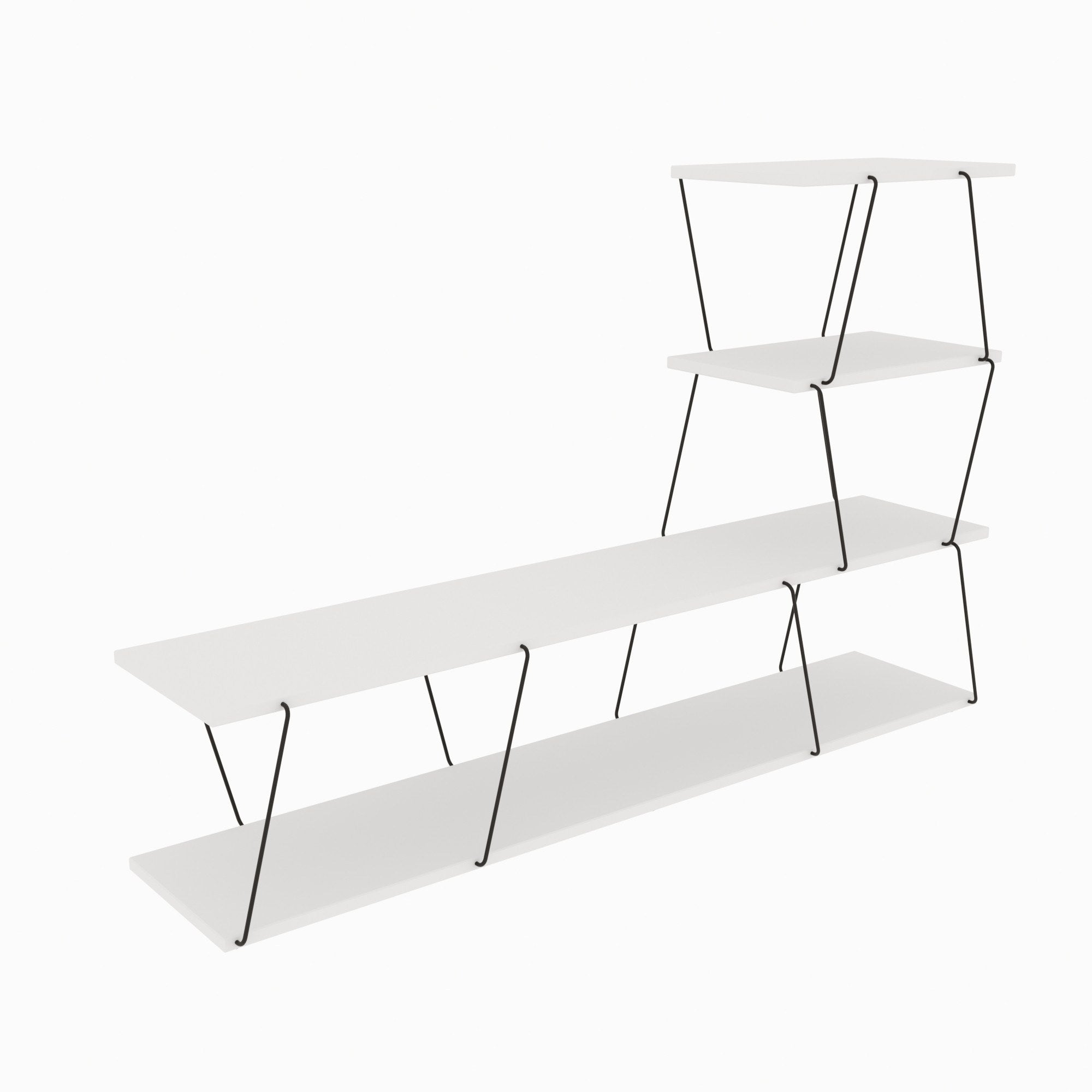 Suporte de TV moderno branco, 150 cm de largura, 93 cm de altura, 30 cm de profundidade | Painel de partículas 100% revestido de melamina, 18 mm de espessura | Montável na parede com várias prateleiras
