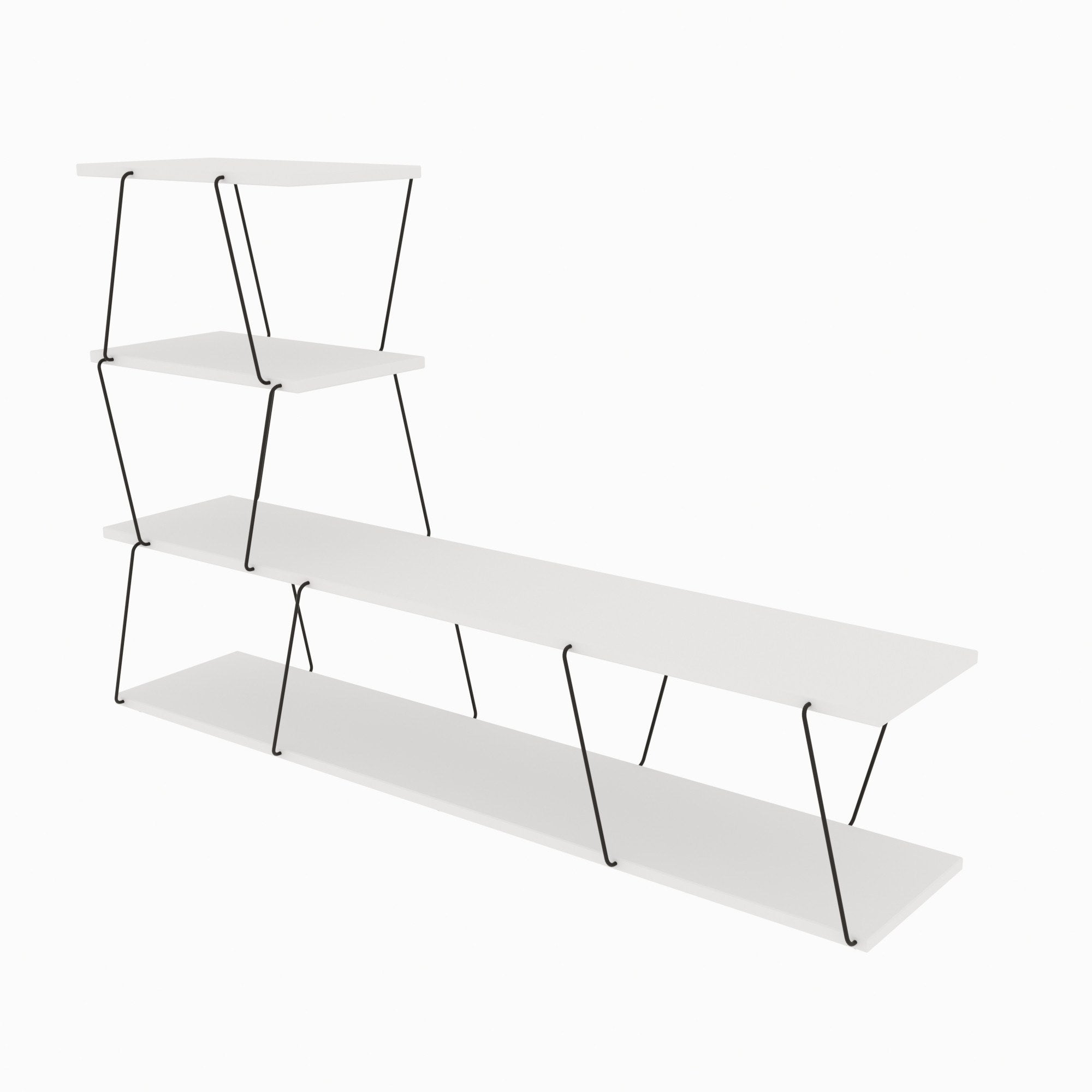 Suporte de TV moderno branco, 150 cm de largura, 93 cm de altura, 30 cm de profundidade | Painel de partículas 100% revestido de melamina, 18 mm de espessura | Montável na parede com várias prateleiras