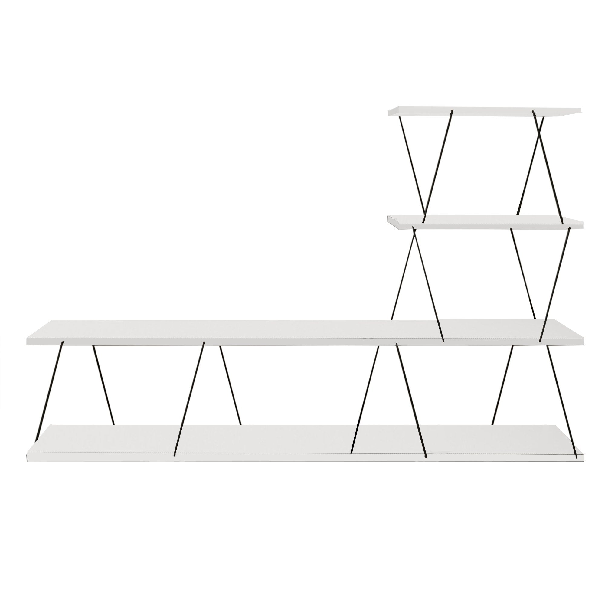 Suporte de TV moderno branco, 150 cm de largura, 93 cm de altura, 30 cm de profundidade | Painel de partículas 100% revestido de melamina, 18 mm de espessura | Montável na parede com várias prateleiras