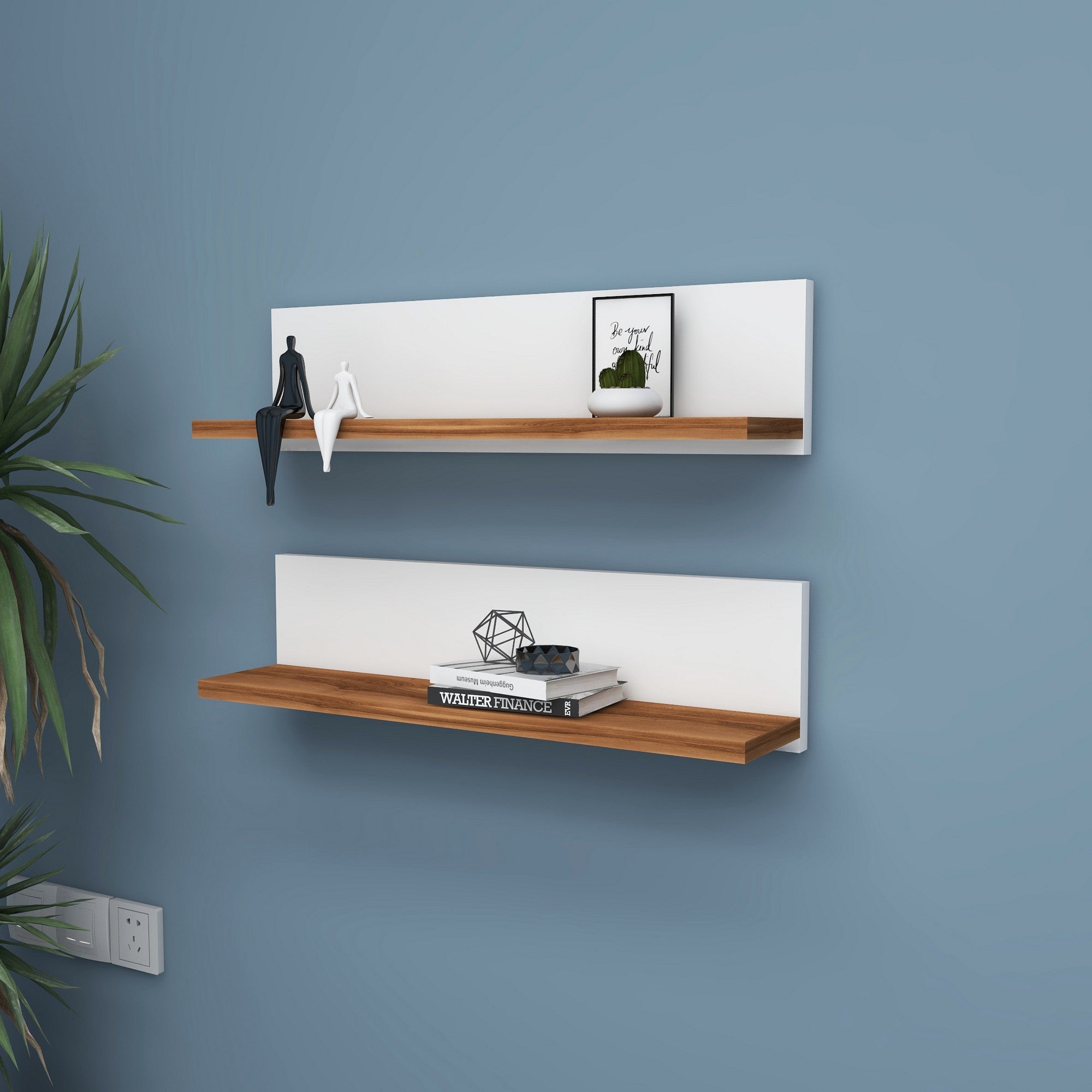 Prateleira de parede elegante (2 peças), branca, 60 x 15 x 13 cm | Painel de partículas 100% revestido de melamina | Design compacto para casa e escritório modernos