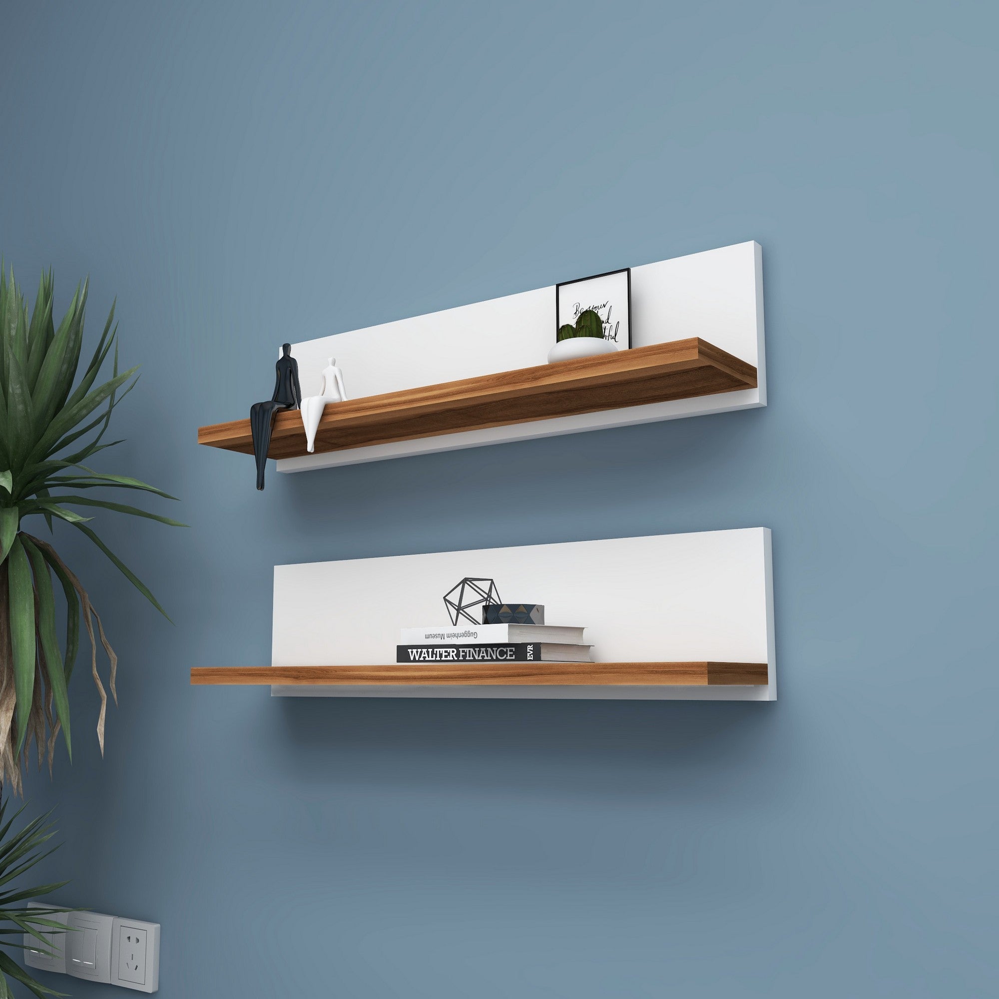 Prateleira de parede elegante (2 peças), branca, 60 x 15 x 13 cm | Painel de partículas 100% revestido de melamina | Design compacto para casa e escritório modernos