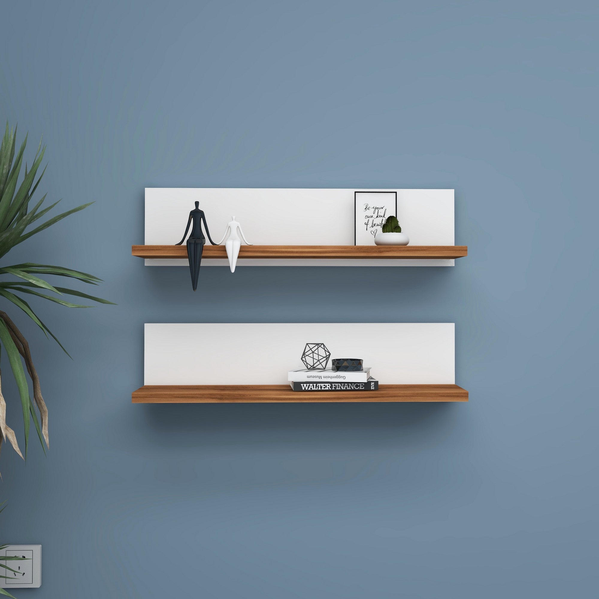Prateleira de parede elegante (2 peças), branca, 60 x 15 x 13 cm | Painel de partículas 100% revestido de melamina | Design compacto para casa e escritório modernos
