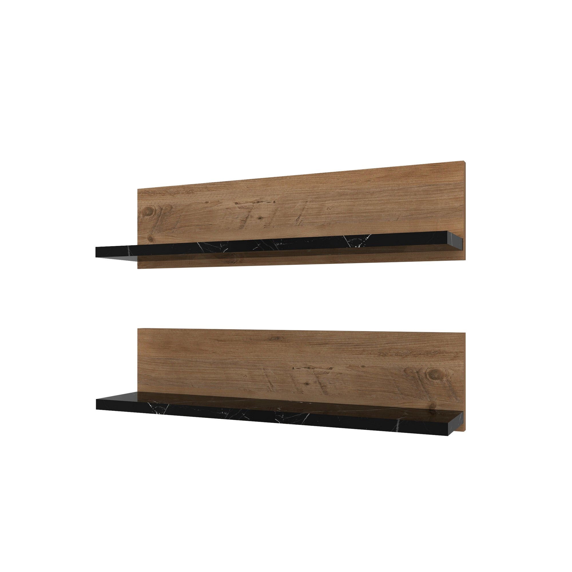 Prateleira de parede estilosa (2 peças), pinho atlântico e preto, 60 x 15 x 13 cm | Painel de partículas 100% revestido com melamina | Perfeito para decoração e organização de casa moderna