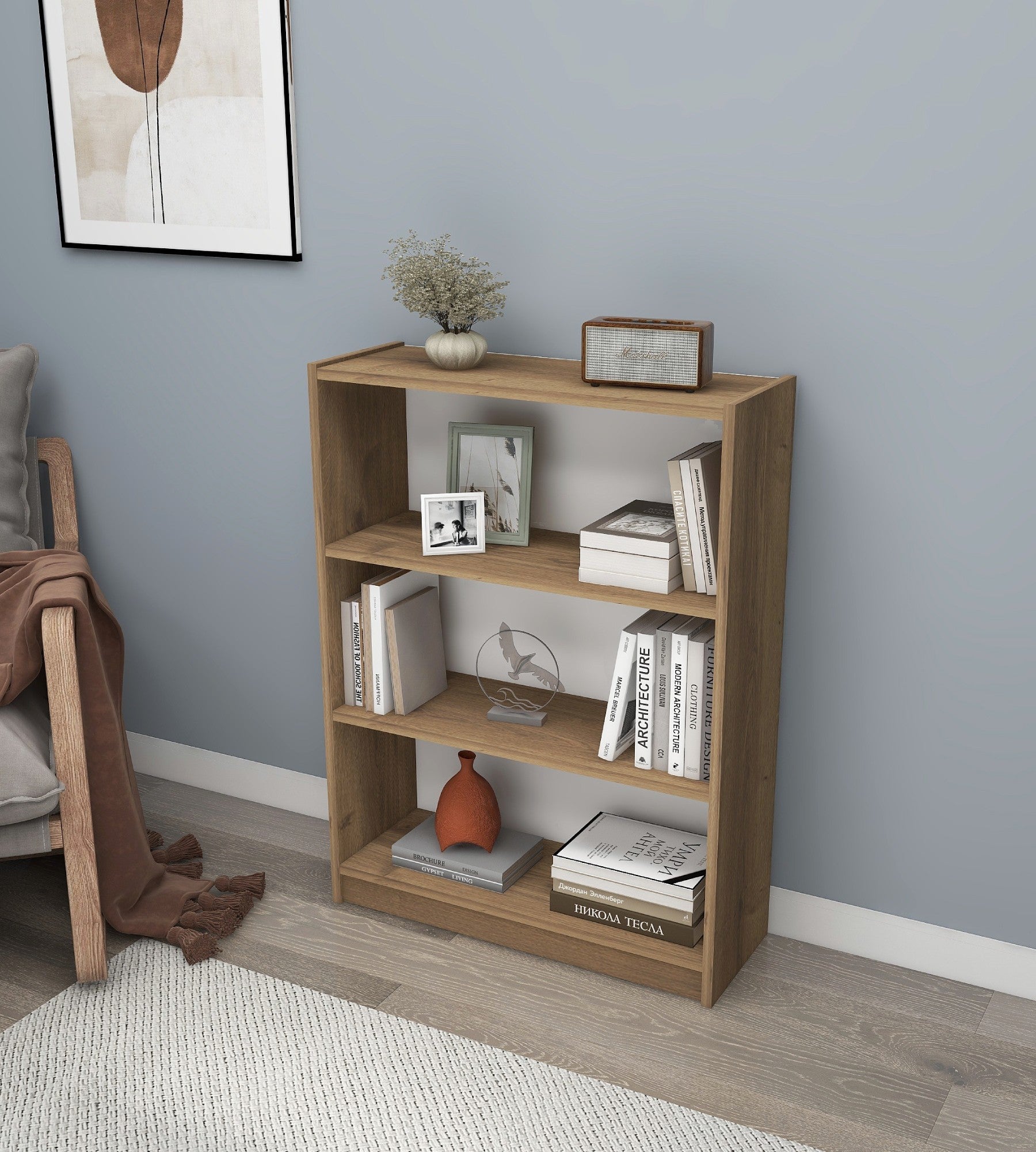 Estante de parede elegante, cor Hitit, 80 x 106 x 28 cm | Painel de partículas 100% revestido de melamina, 18 mm de espessura | Perfeito para decoração moderna