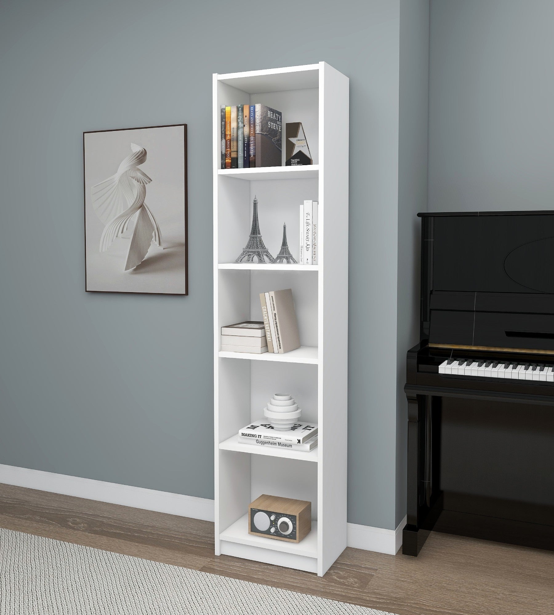 Estante branca elegante, 180 cm x 40 cm x 28 cm | Painel de partículas 100% revestido de melamina, 18 mm de espessura | Montável na parede, perfeita para espaços modernos