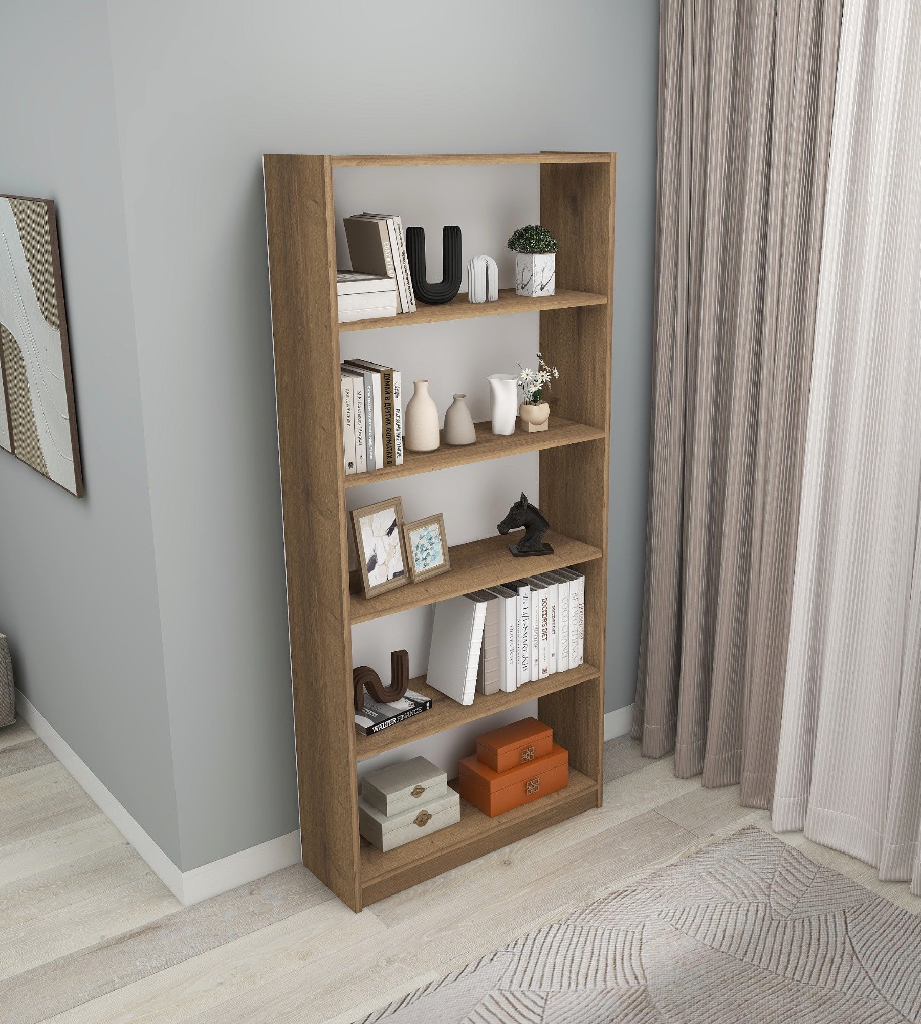 Estante de parede elegante, cor Hitit, 80 x 180 x 28 cm | Painel de partículas 100% revestido de melamina, 18 mm de espessura | Perfeito para decoração moderna