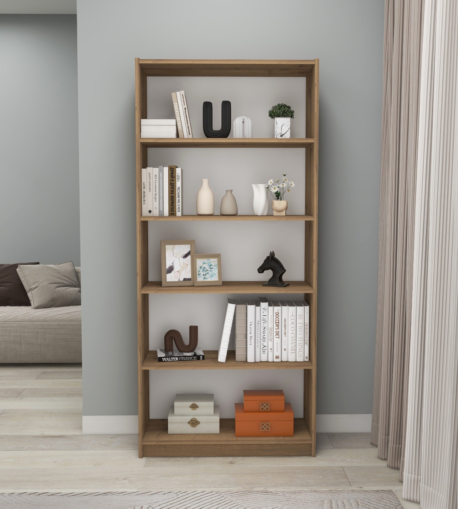 Estante de parede elegante, cor Hitit, 80 x 180 x 28 cm | Painel de partículas 100% revestido de melamina, 18 mm de espessura | Perfeito para decoração moderna