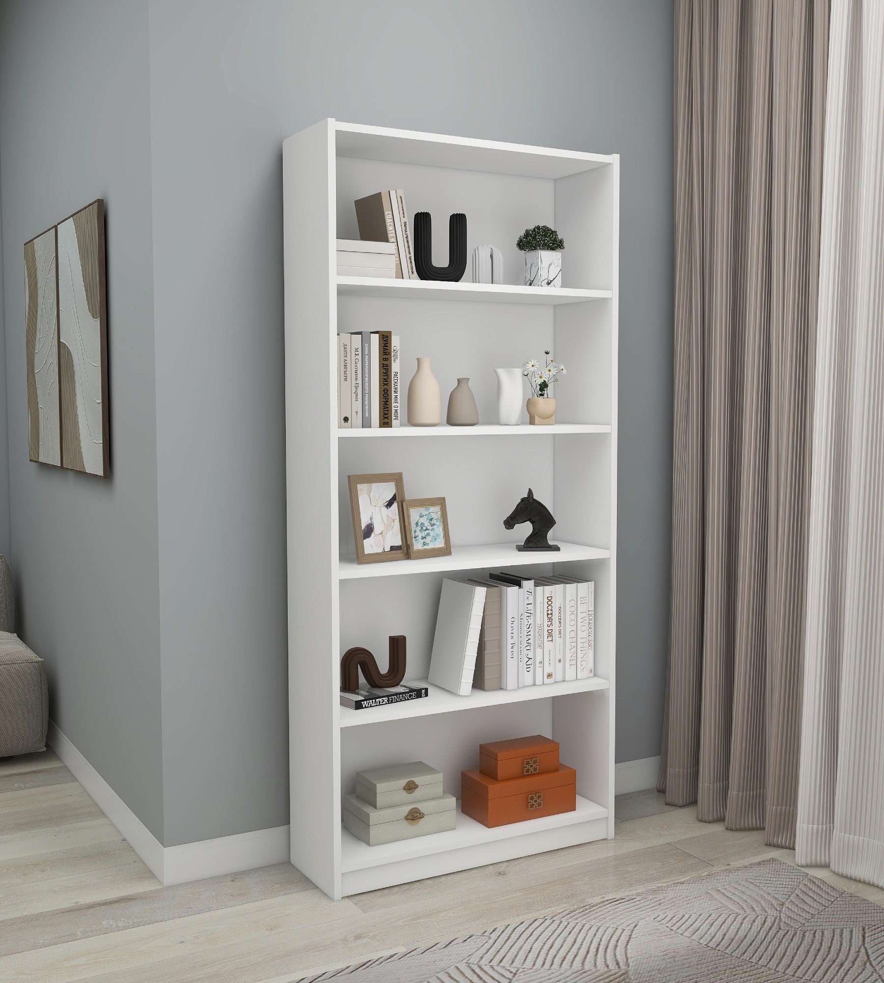 Estante branca elegante, 80 x 180 x 28 cm | Painel de partículas 100% revestido em melamina, 18 mm de espessura | Montável na parede, perfeita para casa e escritório modernos