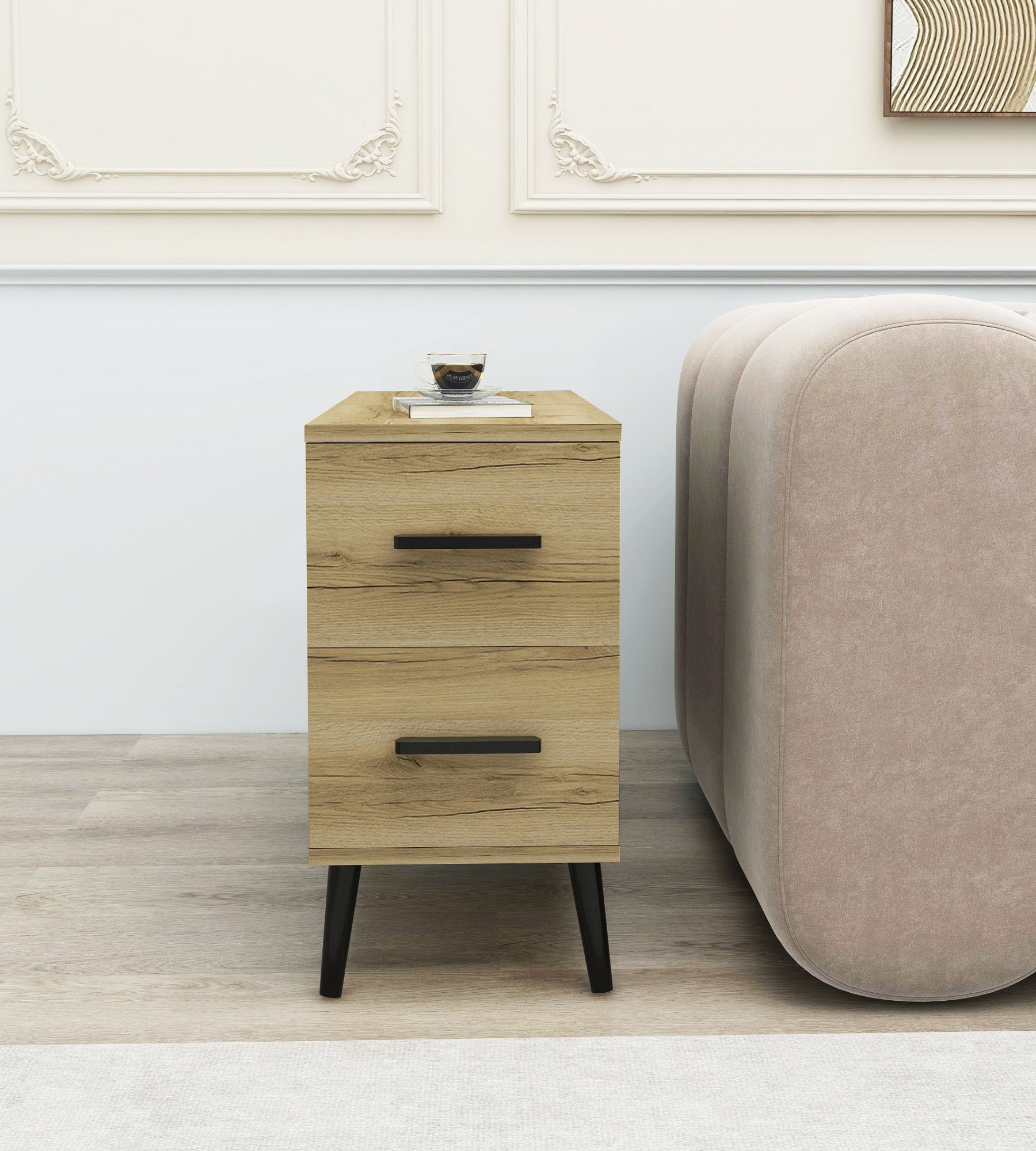 Mesa lateral elegante Delta Color com 2 gavetas, 30x80x80 cm | Painel de partículas 100% revestido em melamina, 18 mm de espessura, montável na parede, design moderno