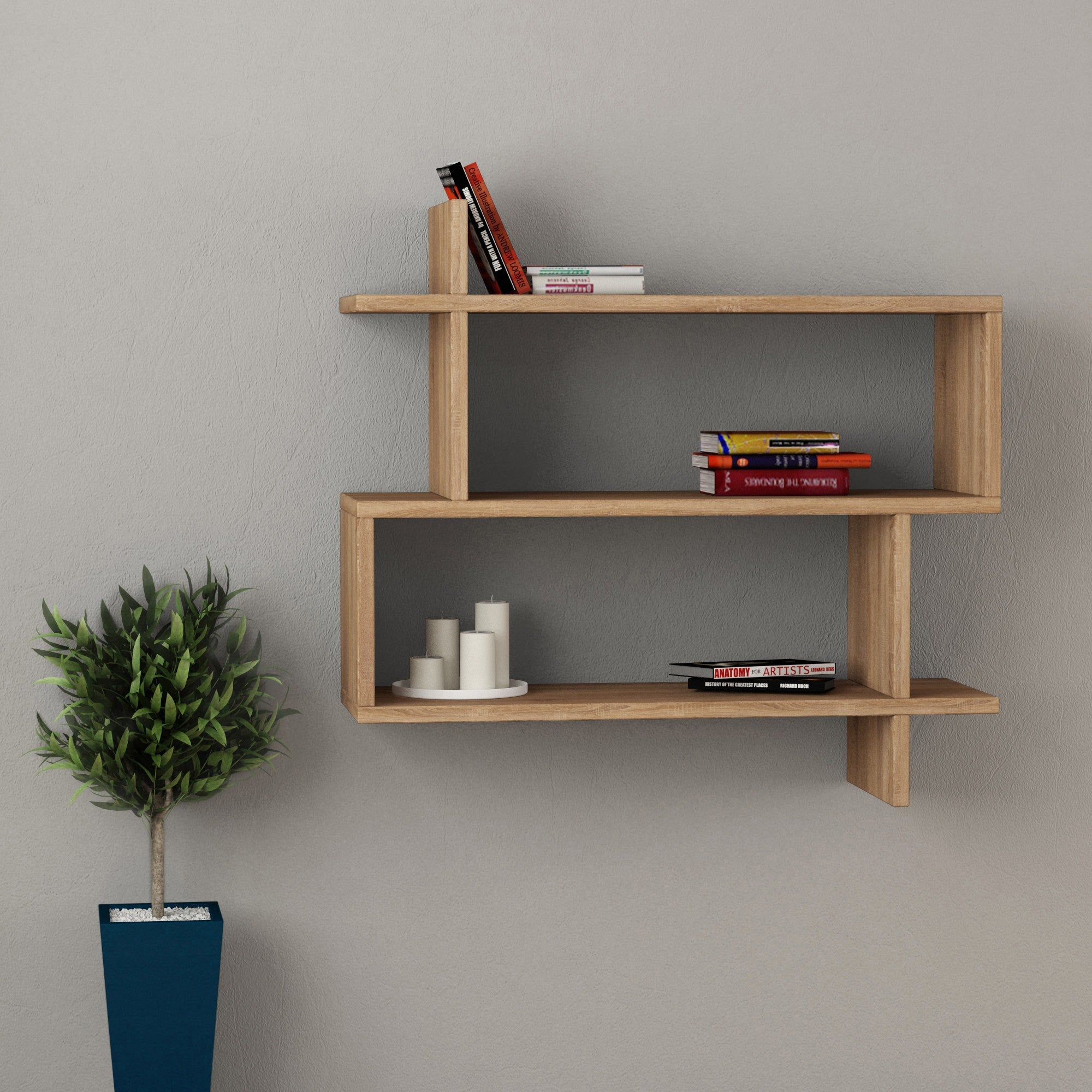 Prateleira de parede elegante, cor carvalho, 70 x 65,5 x 22 cm | Painel de partículas 100% revestido de melamina, 18 mm de espessura | Solução de armazenamento versátil para espaços modernos