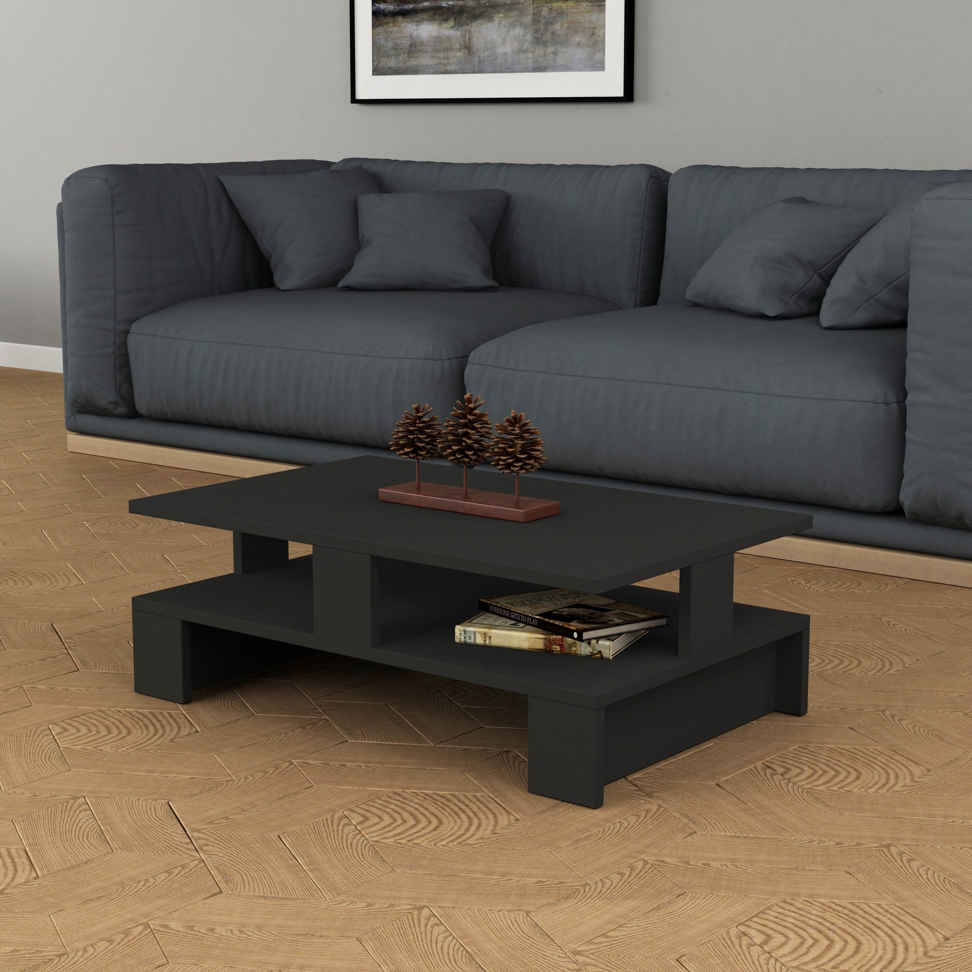 Mesa de Centro Moderna em Antracite, 80 x 50 x 27,5 cm | Painel de Partículas 100% Revestido em Melamina, 18 mm de Espessura | Design Escandinavo Elegante para Espaços de Vida Contemporâneos