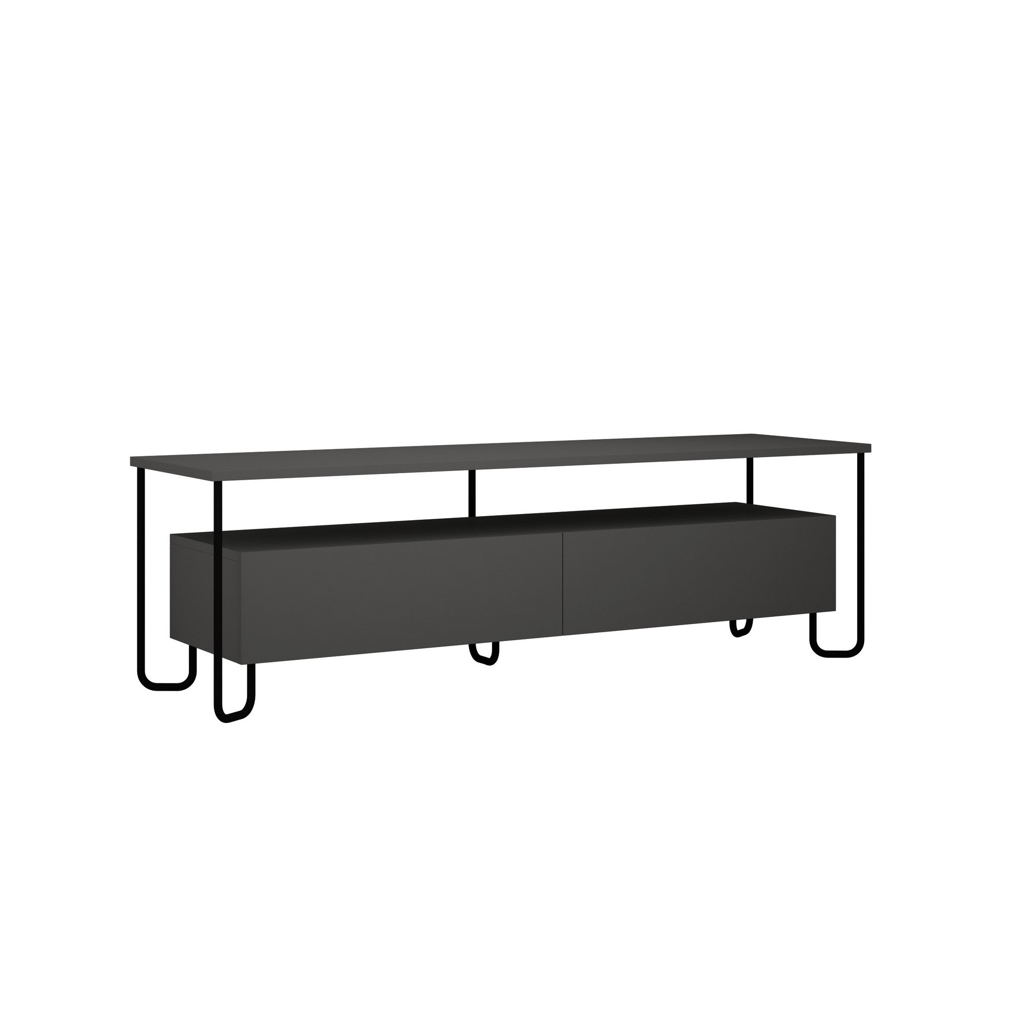 Mesa de TV Antracite 150cm com Prateleiras Múltiplas e Dobradiças Soft-Close - Fixação à Parede Incluída