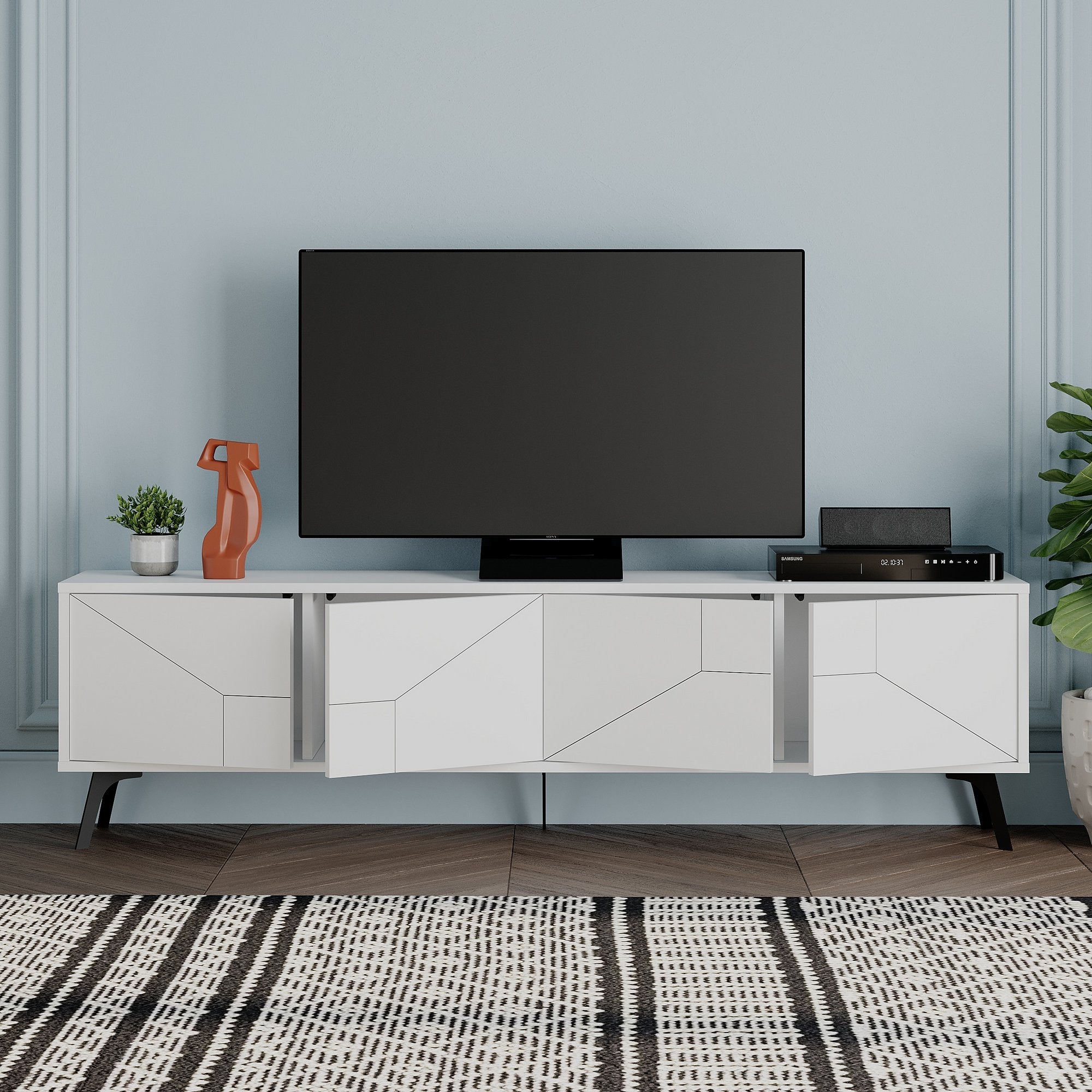 Móvel de TV – 180 cm – Branco – Aglomerado revestido em melamina