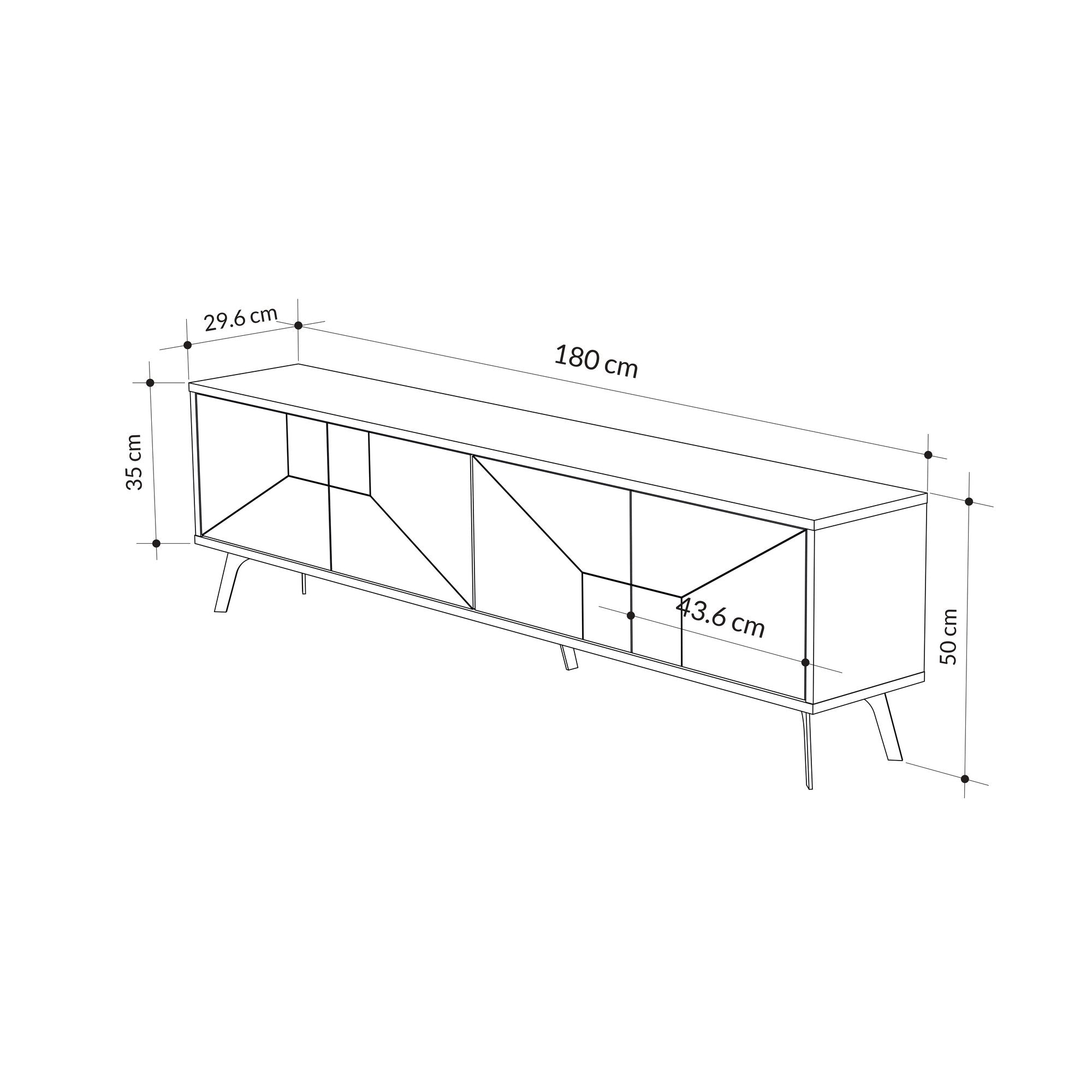 Suporte de TV moderno, cor mocha claro, 180 x 50 x 29,6 cm | Painel de partículas 100% revestido em melamina, 18 mm de espessura | Dobradiças com fechamento suave, pernas de metal, elegante e funcional