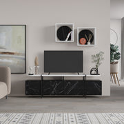 Móvel TV Moderno com Prateleiras de Parede - Design Elegante em Preto e Branco com Dobradiças Soft-Close