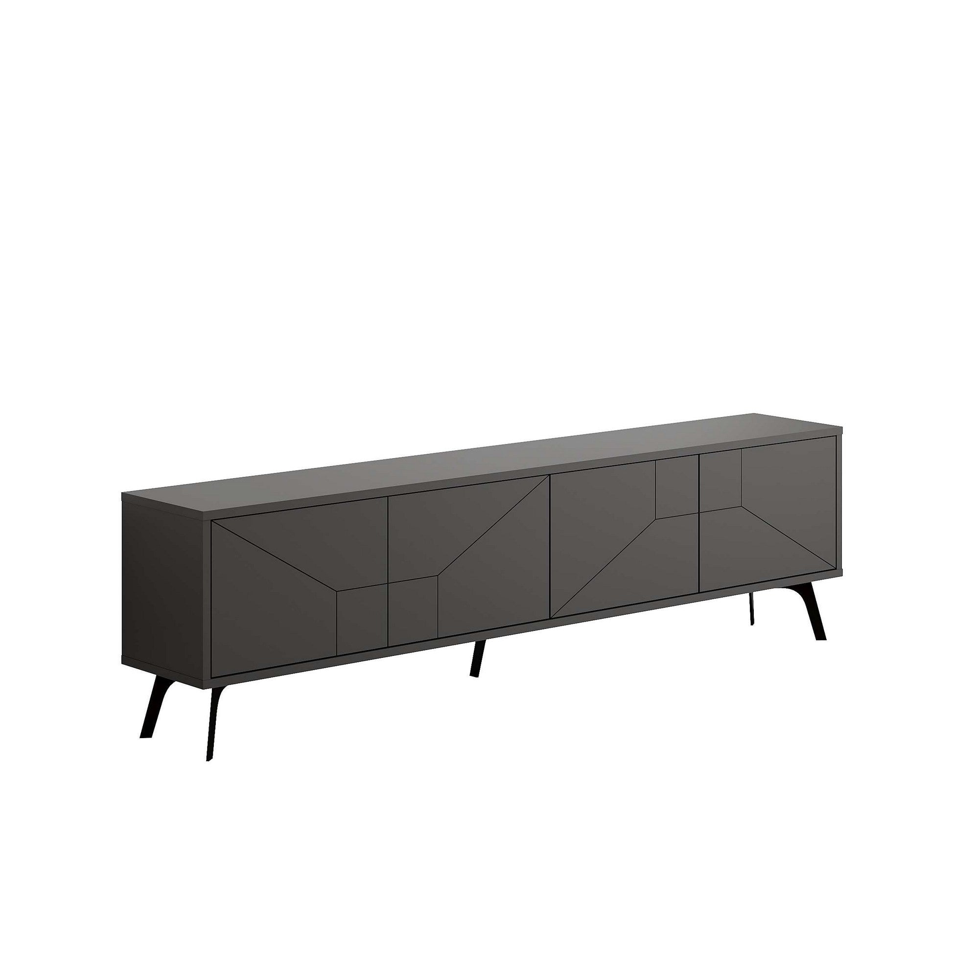 Suporte de TV elegante, antracite, 180 x 50 x 29,6 cm | Painel de partículas 100% revestido de melamina, 18 mm de espessura | Dobradiças com fechamento suave, pernas de metal, prateleiras amplas