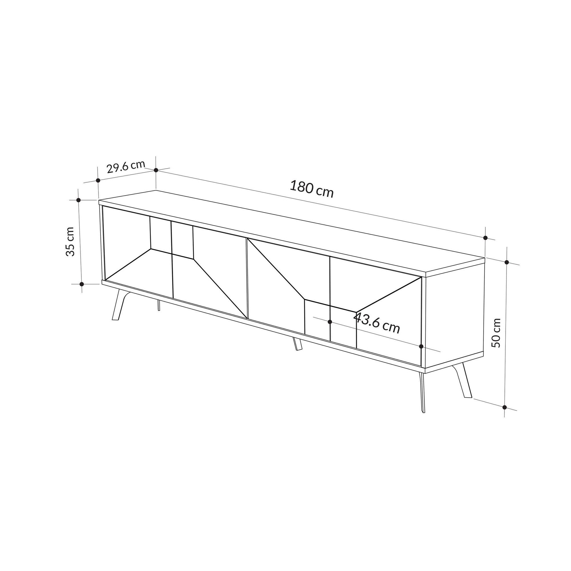 Suporte de TV elegante, antracite, 180 x 50 x 29,6 cm | Painel de partículas 100% revestido de melamina, 18 mm de espessura | Dobradiças com fechamento suave, pernas de metal, prateleiras amplas