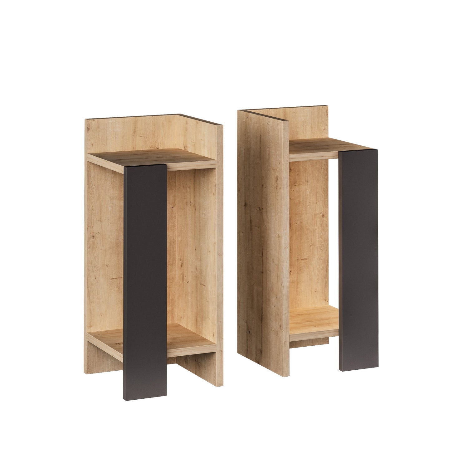 Mesa de Cabeceira Moderna (2 Peças), Carvalho e Antracite, 25 x 60 x 27 cm | Painel de Partículas 100% Revestido em Melamina, 18 mm de Espessura | Elegante e Funcional para Qualquer Quarto