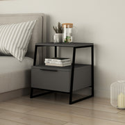 Mesa de Cabeceira Moderna em Antracite, 45 x 50 x 40 cm | Painel de Partículas 100% Revestido em Melamina, 18 mm de Espessura | Dobradiças com Fecho Suave, Ideal para Decoração Hoteleira e Industrial