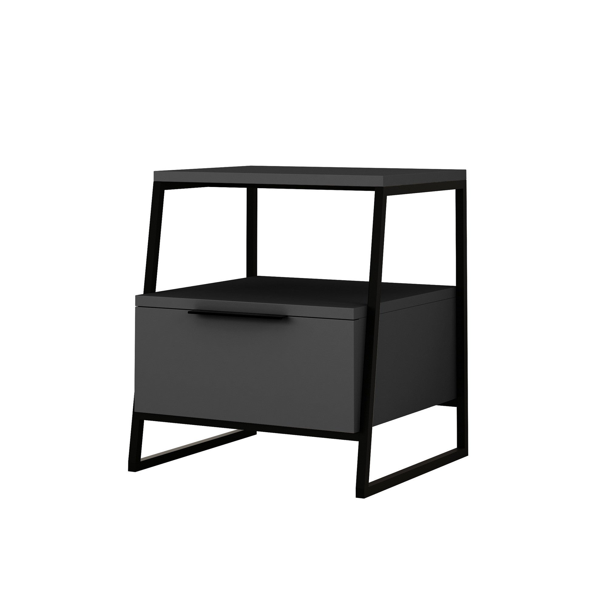 Mesa de Cabeceira Moderna em Antracite, 45 x 50 x 40 cm | Painel de Partículas 100% Revestido em Melamina, 18 mm de Espessura | Dobradiças com Fecho Suave, Ideal para Decoração Hoteleira e Industrial