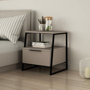 Mesa de Cabeceira Moderna, Cor Mocha Claro, 45 x 50 x 40 cm | Painel de Partículas 100% Revestido em Melamina, 18 mm de Espessura | Dobradiças com Fecho Suave, Design Elegante e Funcional