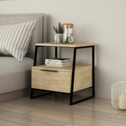 Mesa de Cabeceira Moderna em Carvalho, 45 x 50 x 40 cm | Painel de Partículas 100% Revestido em Melamina, 18 mm de Espessura | Dobradiças com Fecho Suave, Elegante e Funcional para Qualquer Espaço