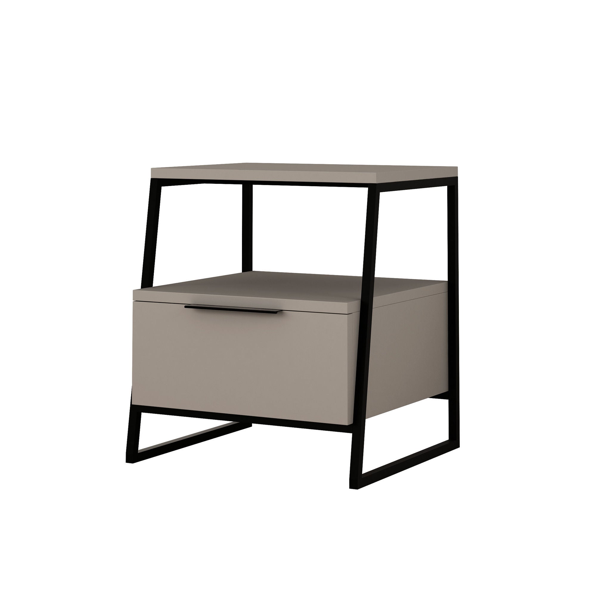 Mesa de Cabeceira Moderna, Mocha Claro e Preto, 45 x 50 x 41 cm | Painel de Partículas 100% Revestido em Melamina, 18 mm de Espessura, Estrutura de Metal | Elegante e Funcional para Qualquer Quarto