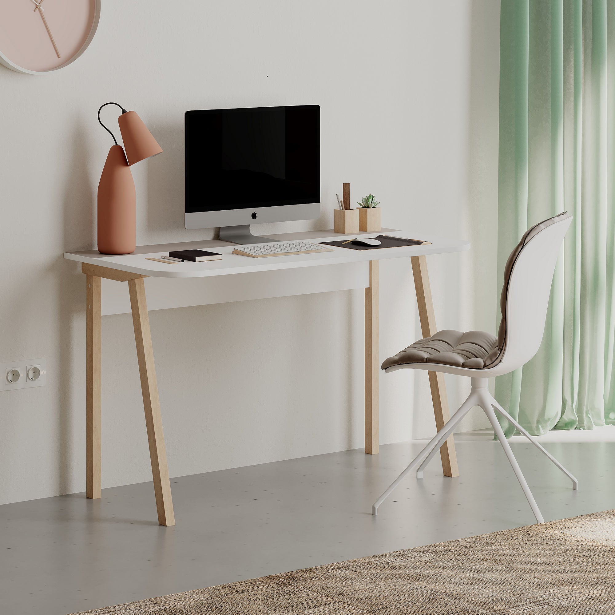 Secretária de Estudo Moderna – 120 x 75 x 60 cm – Mocha Claro e Branco – Painel de Partículas revestido a Melamina
