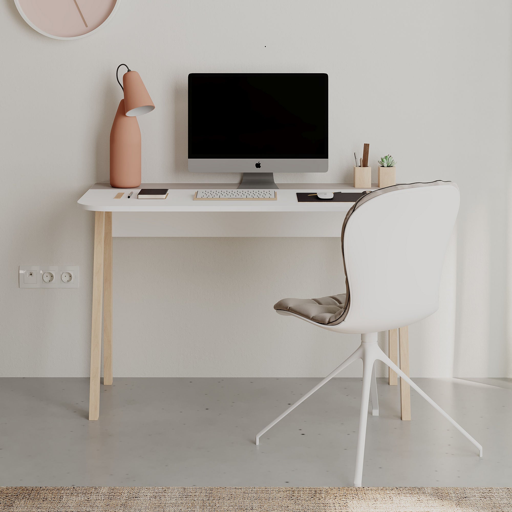 Secretária de Estudo Moderna – 120 x 75 x 60 cm – Mocha Claro e Branco – Painel de Partículas revestido a Melamina
